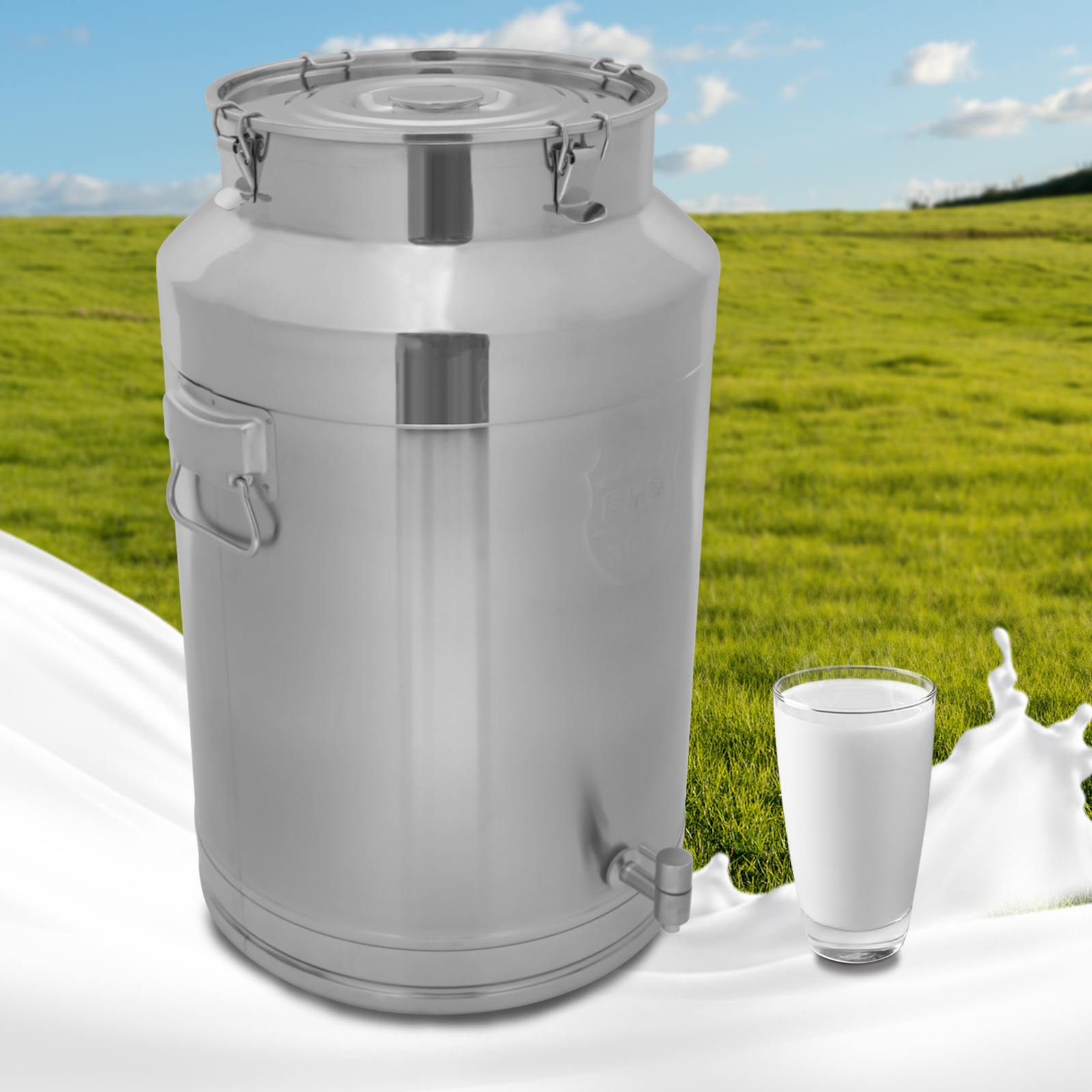 Milchkännchen aus Edelstahl 304, Milchkanne, versiegelter Eimer, mit Wasserhahn, 76 l