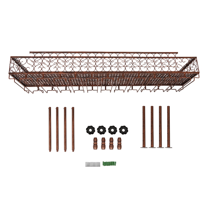 Flaschenregal zum Aufhängen, 120 cm, Karbonstahl, maximale Tragkraft 50 kg, bietet Platz für 24–36 Tassen, Bronze