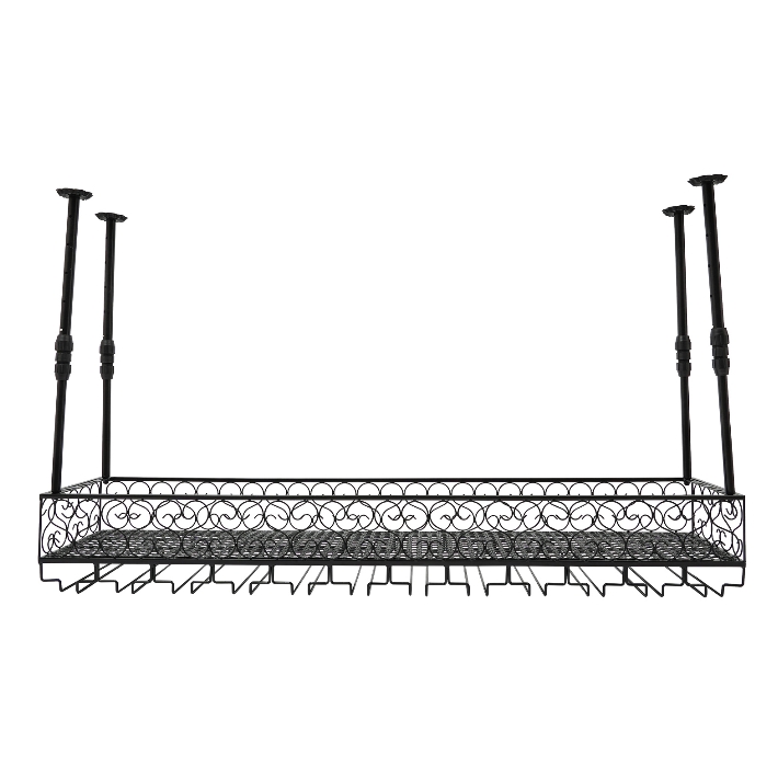 Flaschenregal zum Aufhängen, 120 cm, Karbonstahl, maximale Tragkraft 50 kg, bietet Platz für 24–36 Tassen, schwarz
