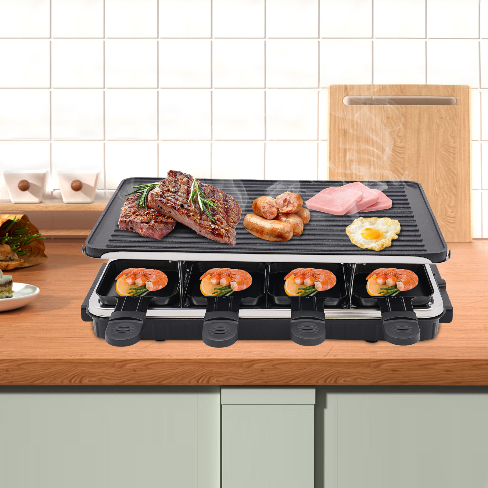 Tischgrill, Elektrogrill, für Grillabende, Partys, Terrassen, Restaurants und etc. Antihaftbeschichtung, 1300W