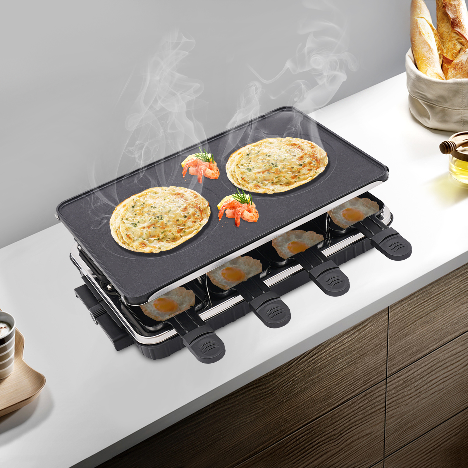 Tischgrill, Elektrogrill, für Grillabende, Partys, Terrassen, Restaurants und etc. Antihaftbeschichtung, 1300W