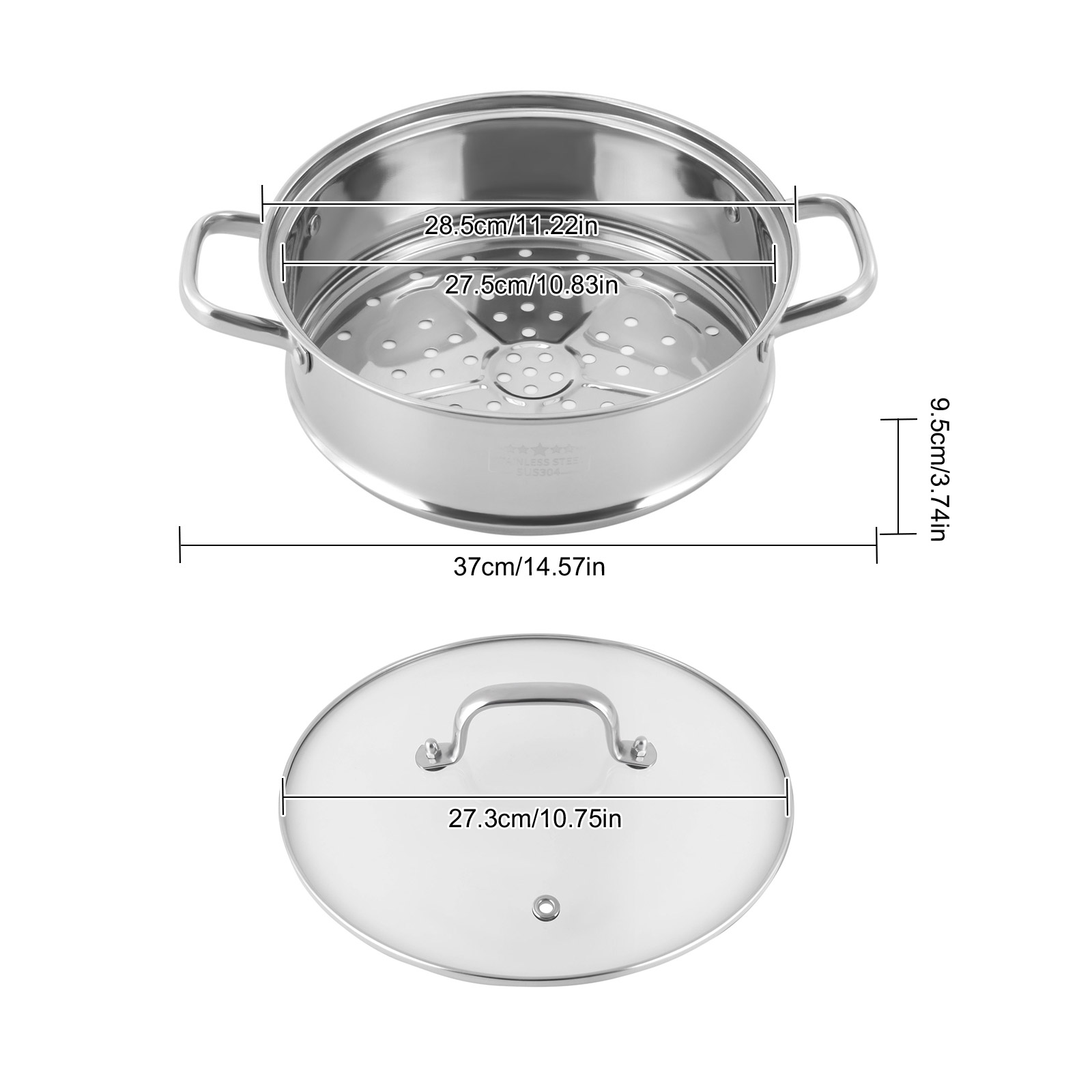 5er Set Dampfgarer aus Edelstahl mit Deckel, Durchmesser 28 cm, Silber 5er Set Dampfgarer aus Edelstahl mit Deckel, Durchmesser 28 cm, Silber