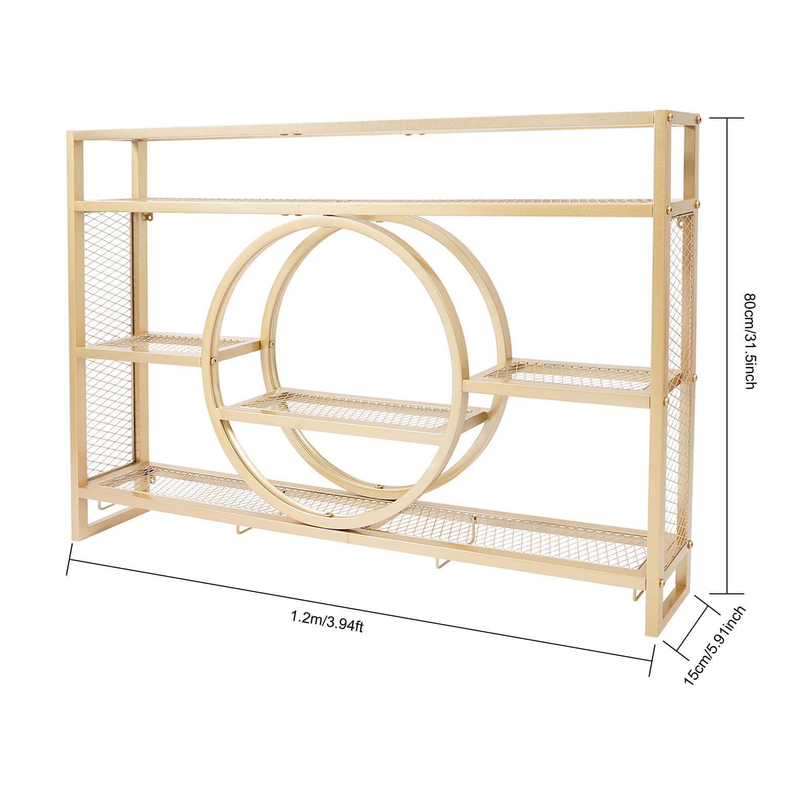 Weinschrank-Präsentationsregal zur Wandmontage, abnehmbar, 120 x 15 x 80 cm, goldfarben, Weinregal zur Wandmontage, Weinflaschen- und Weinglasregal