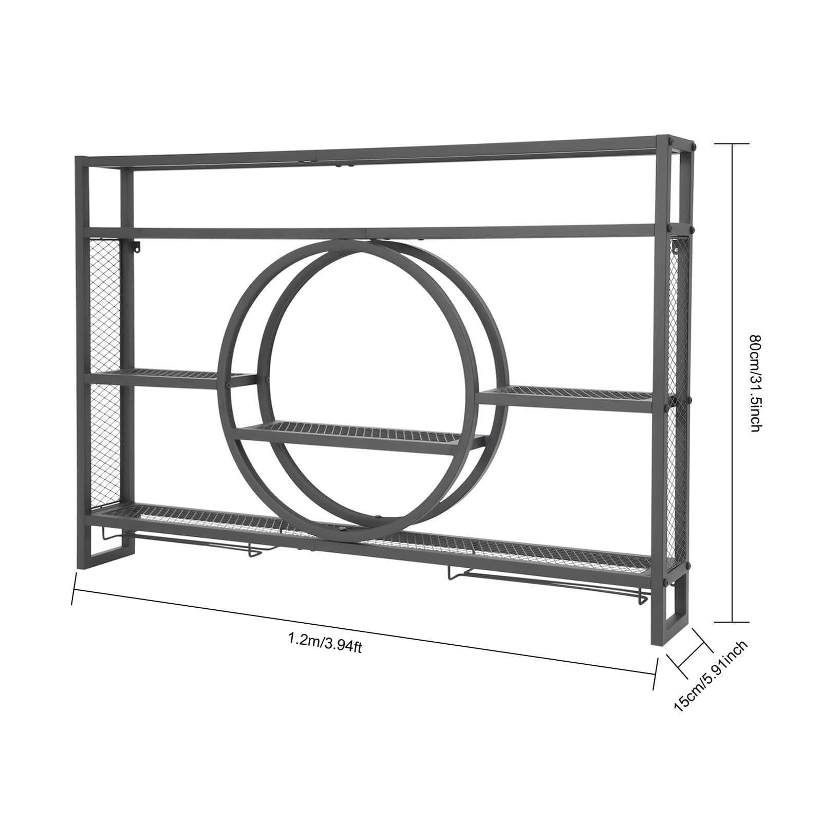Weinschrank-Präsentationsregal zur Wandmontage, abnehmbar, 120 x 15 x 80 cm, schwarz, Weinregal zur Wandmontage, Weinflaschen- und Weinglasregal