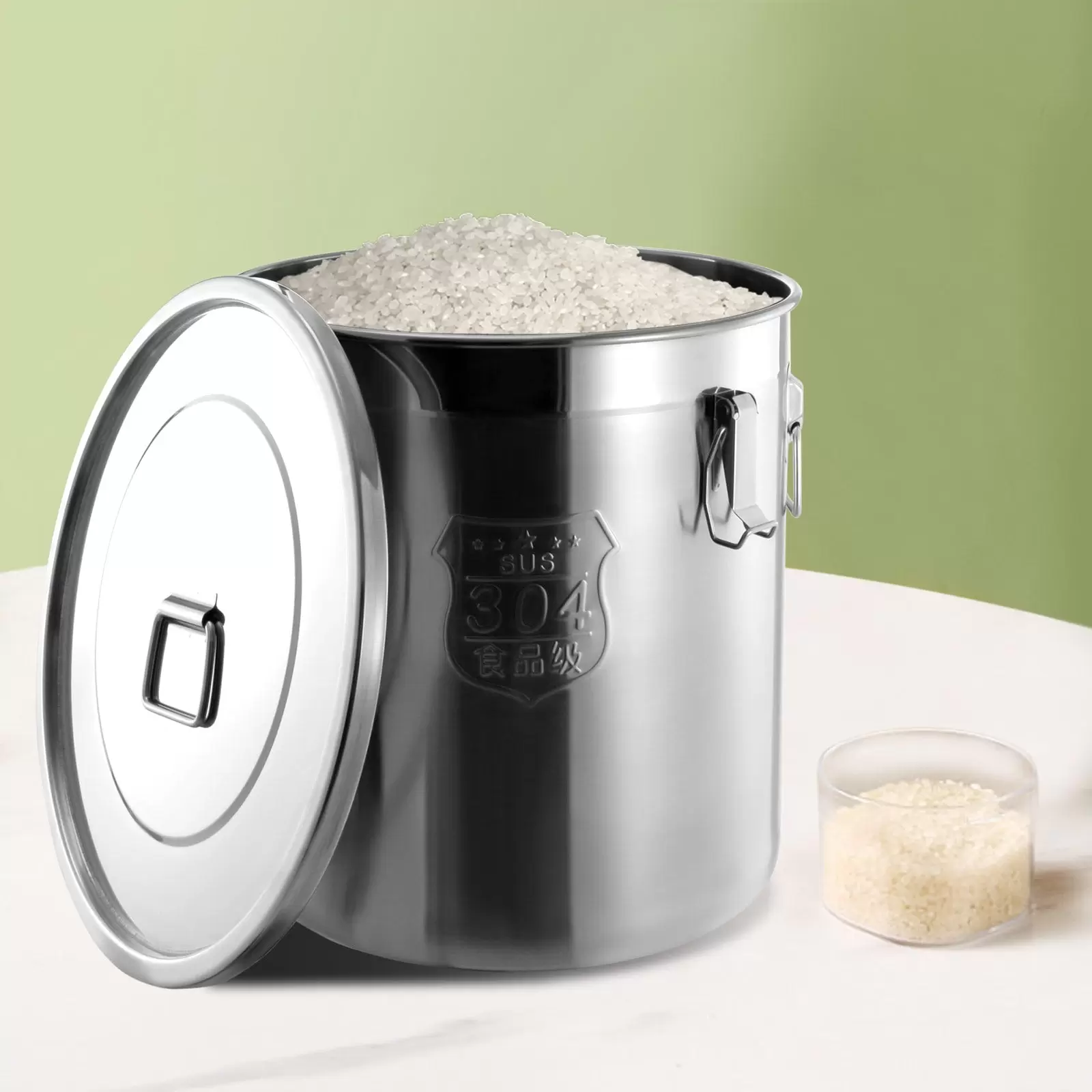 Luftdichter Küchenbehälter 48L 304 Edelstahl Müsli Mehlbehälter mit 4 Verschlussklammern Silber