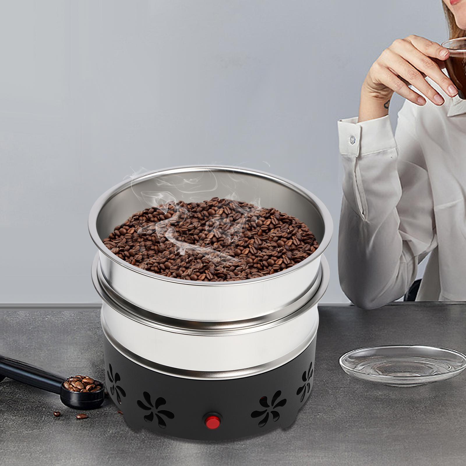 Elektronischer Kaffeebohnenkühler mit großem Fassungsvermögen und zweilagigem 304 Edelstahlgewebe
