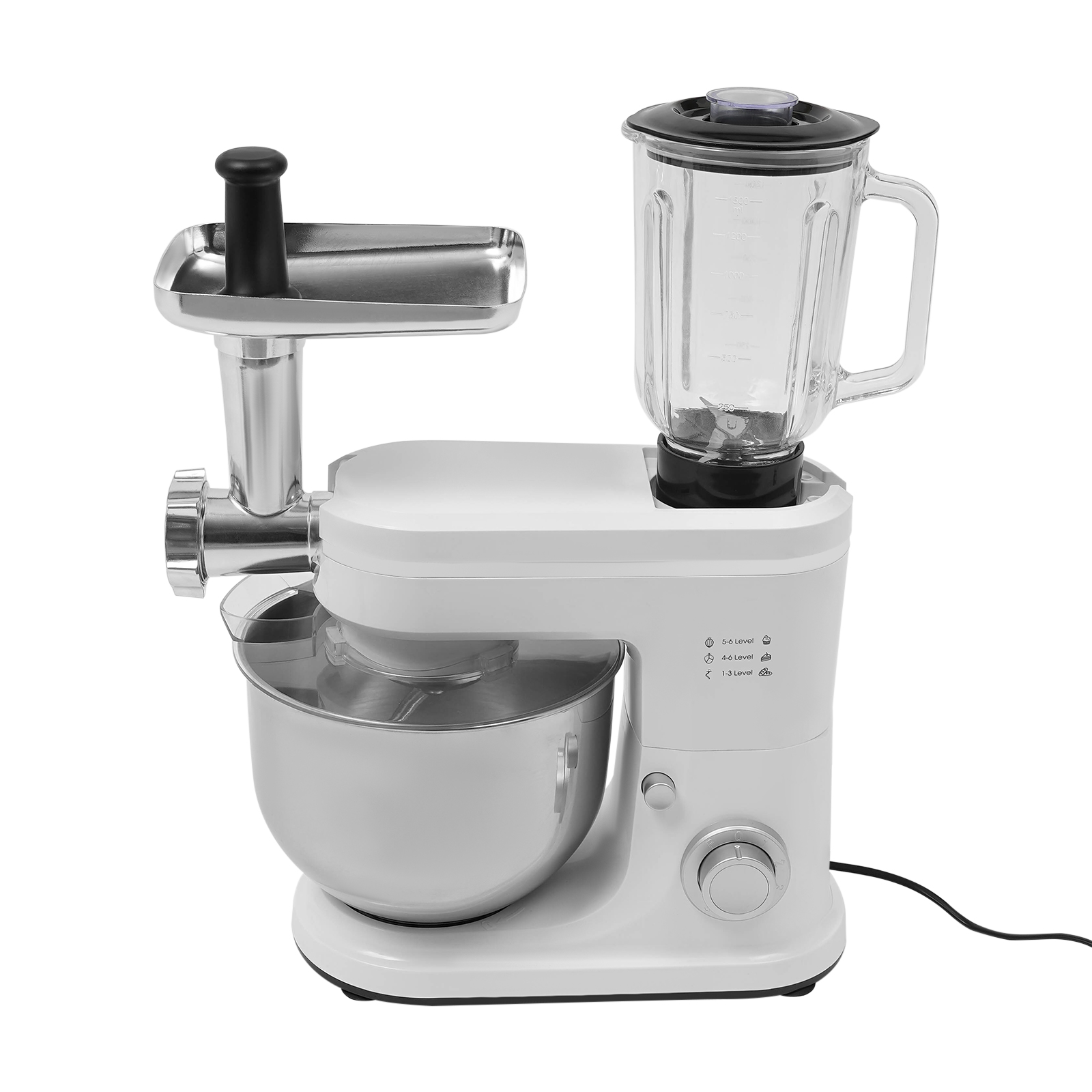 Teigmixer, Fleischwolf, Standmixer, 1500 W, Edelstahl, 6 l, weiß, 6 + 1 Geschwindigkeitsoptionen