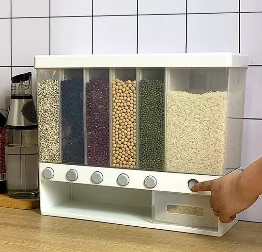 6-in-1 Getreidespender Wand Küche Müslispender Trockenfutter Müslibehälter Weiß