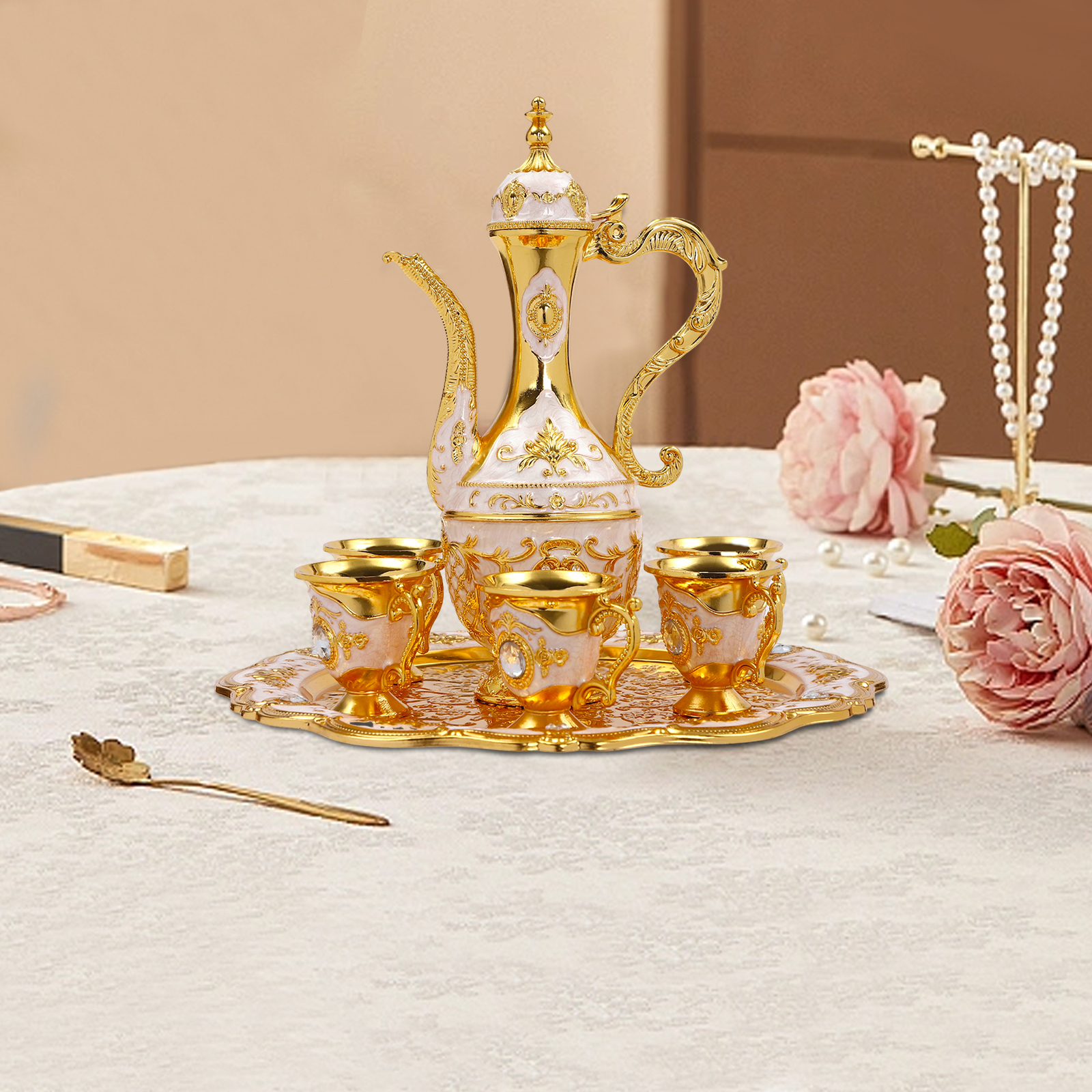 Türkisches Teeservice, antikes türkisches Kaffeeservice mit Kanne und 6 Tassen für Wohndekoration, Geburtstag, Weihnachten, Einweihungsparty und