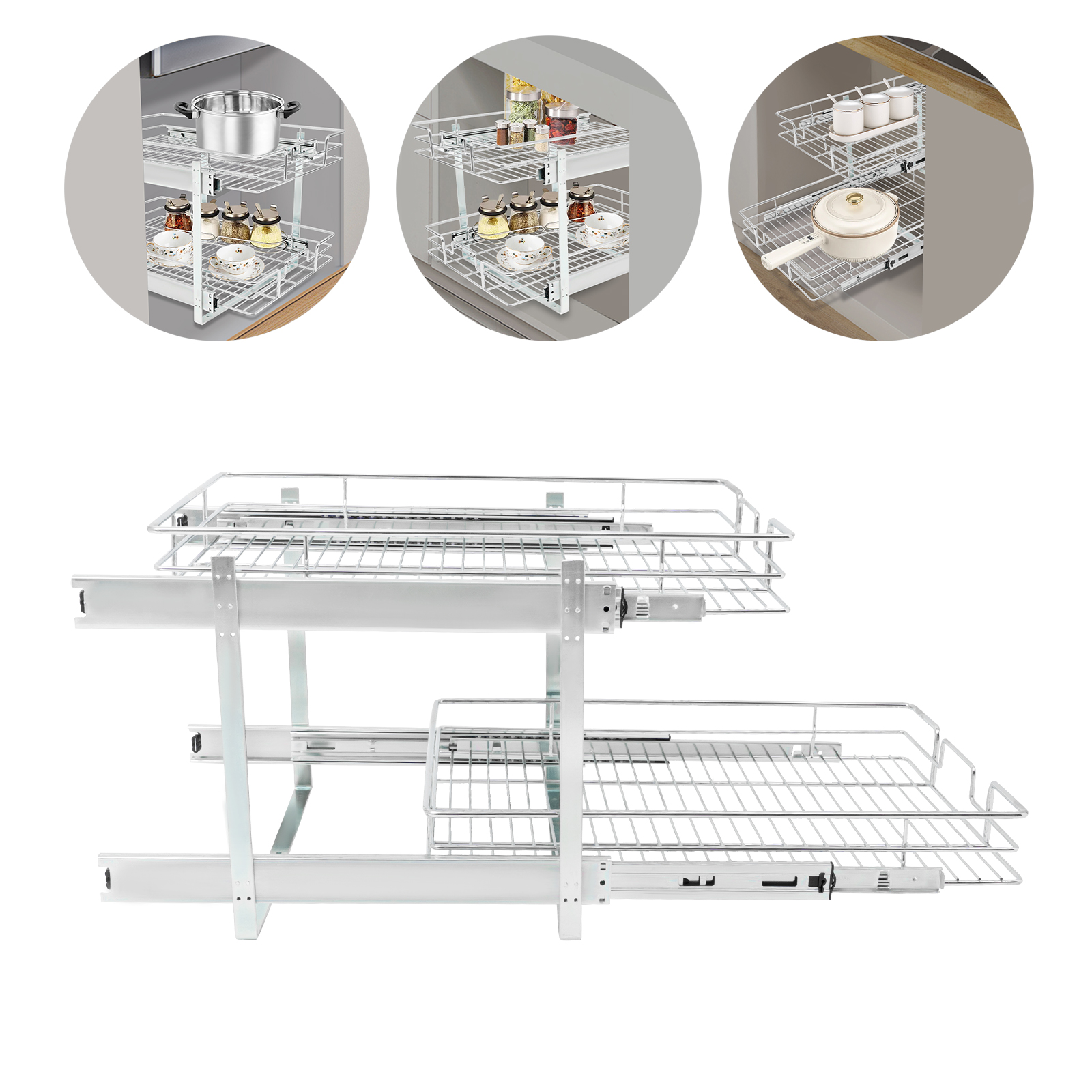Ausziehbarer Schrank-Organisator, 2-Tier-Schrank ausziehbare Regale, Küchenschrank-Organisator