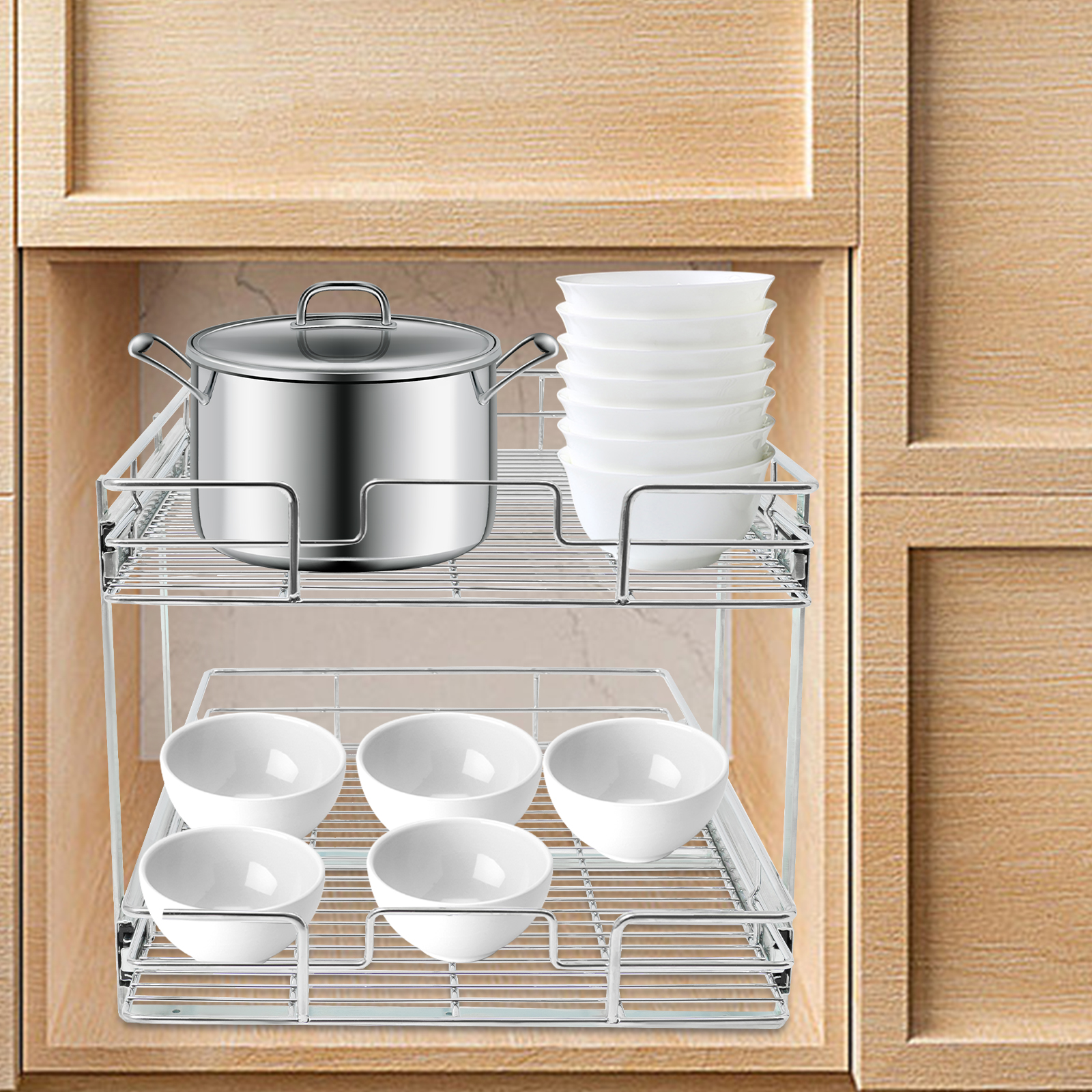 Ausziehbarer Schrank-Organisator, 2-Tier-Schrank ausziehbare Regale, Küchenschrank-Organisator