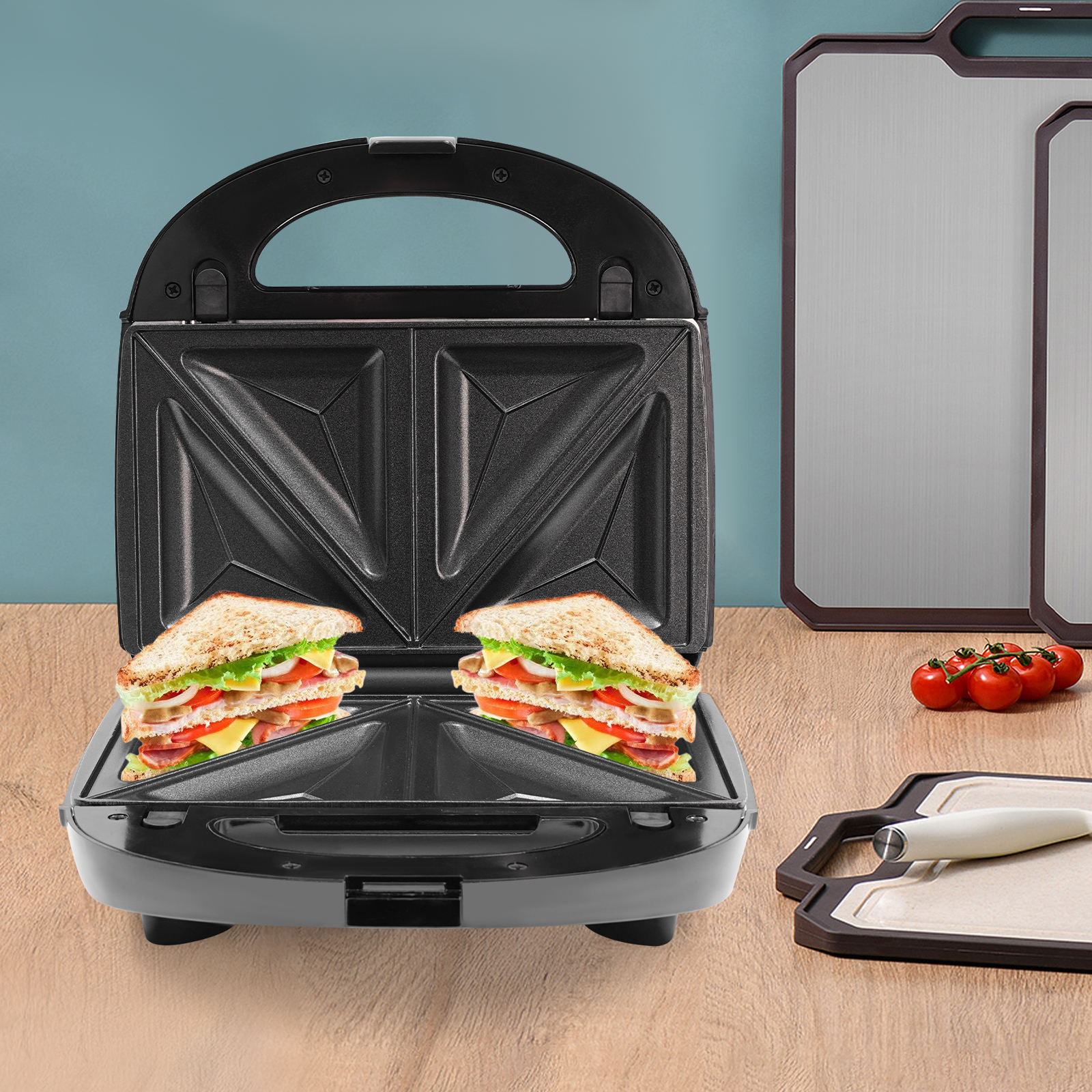 3-in-1 Sandwich-Waffel-Maker Geeignet zum Backen von Pfannkuchen Muffins Waffeln Sandwiches Donuts  Edelstahl 750W