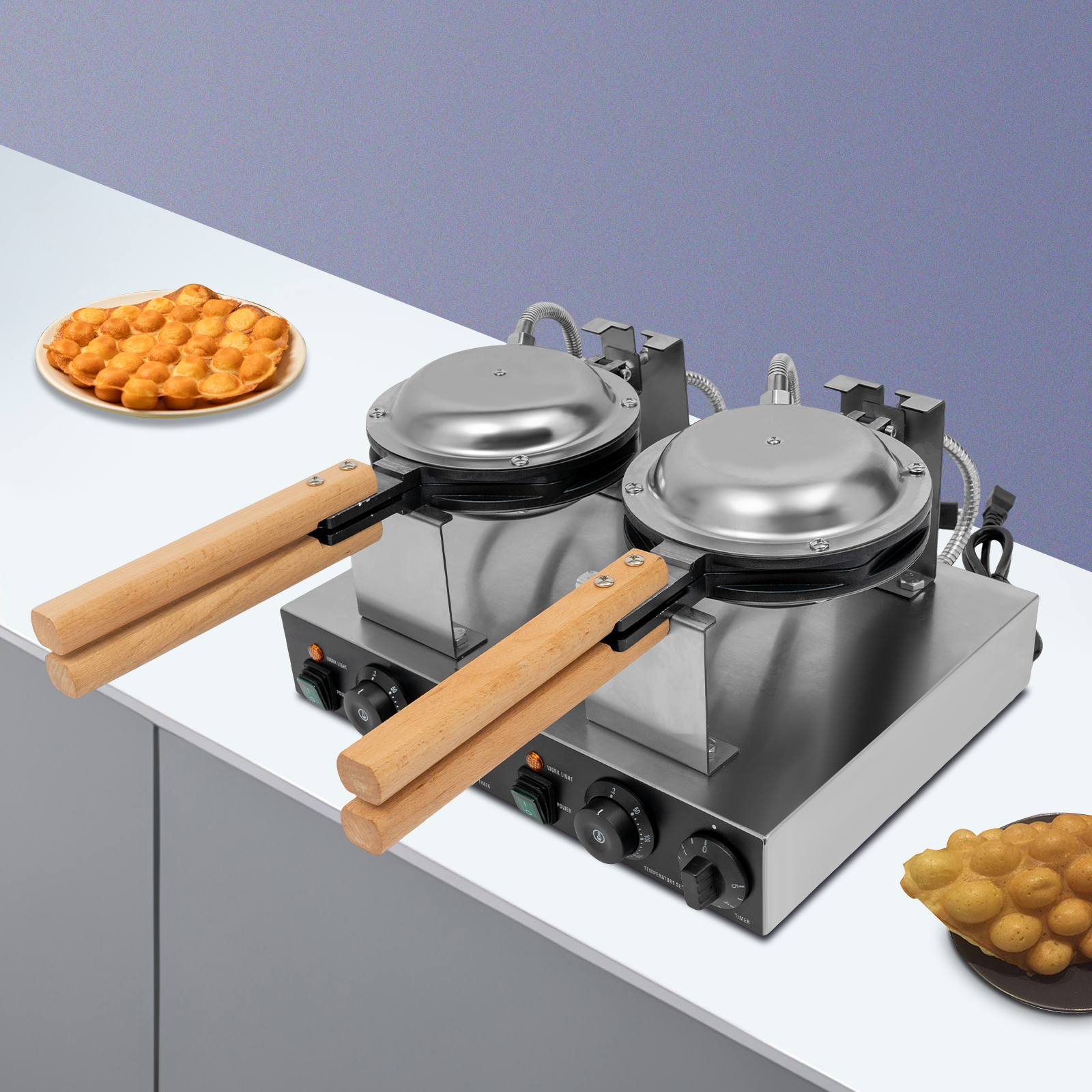 Doppelkopf-Waben-Eiwaffelmaschine, Kommerzielle Eiwaffelmaschine, Waffelmaschine aus Edelstahl
