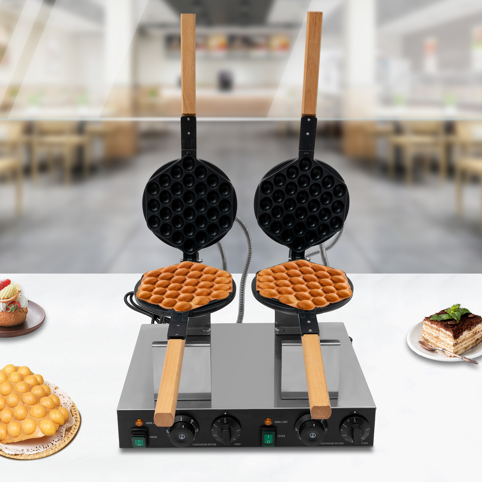 Doppelkopf-Waben-Eiwaffelmaschine, Kommerzielle Eiwaffelmaschine, Waffelmaschine aus Edelstahl