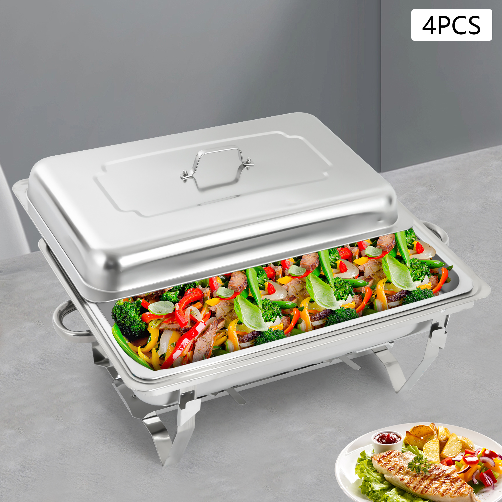 4-teiliger Buffetwärmer aus Edelstahl, Buffetwärmer, Buffetserver und Wärmer für Restaurants 4-teiliger Buffetwärmer aus Edelstahl, Buffetwärmer, Buffetserver und Wärmer für Restaurants