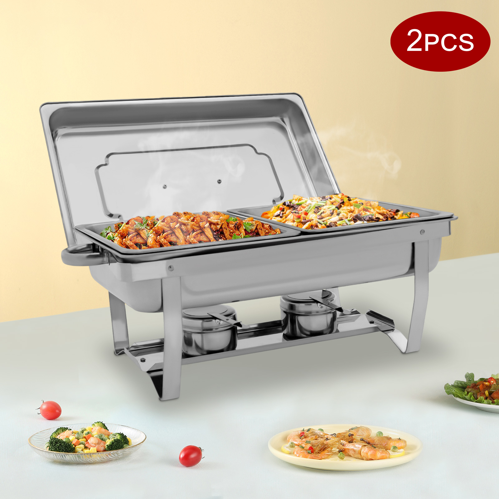 2-teiliges Buffet-Set, tiefes Teller-Set, Gastronomie-Speisewärmer-Set aus 2.410 Edelstahl