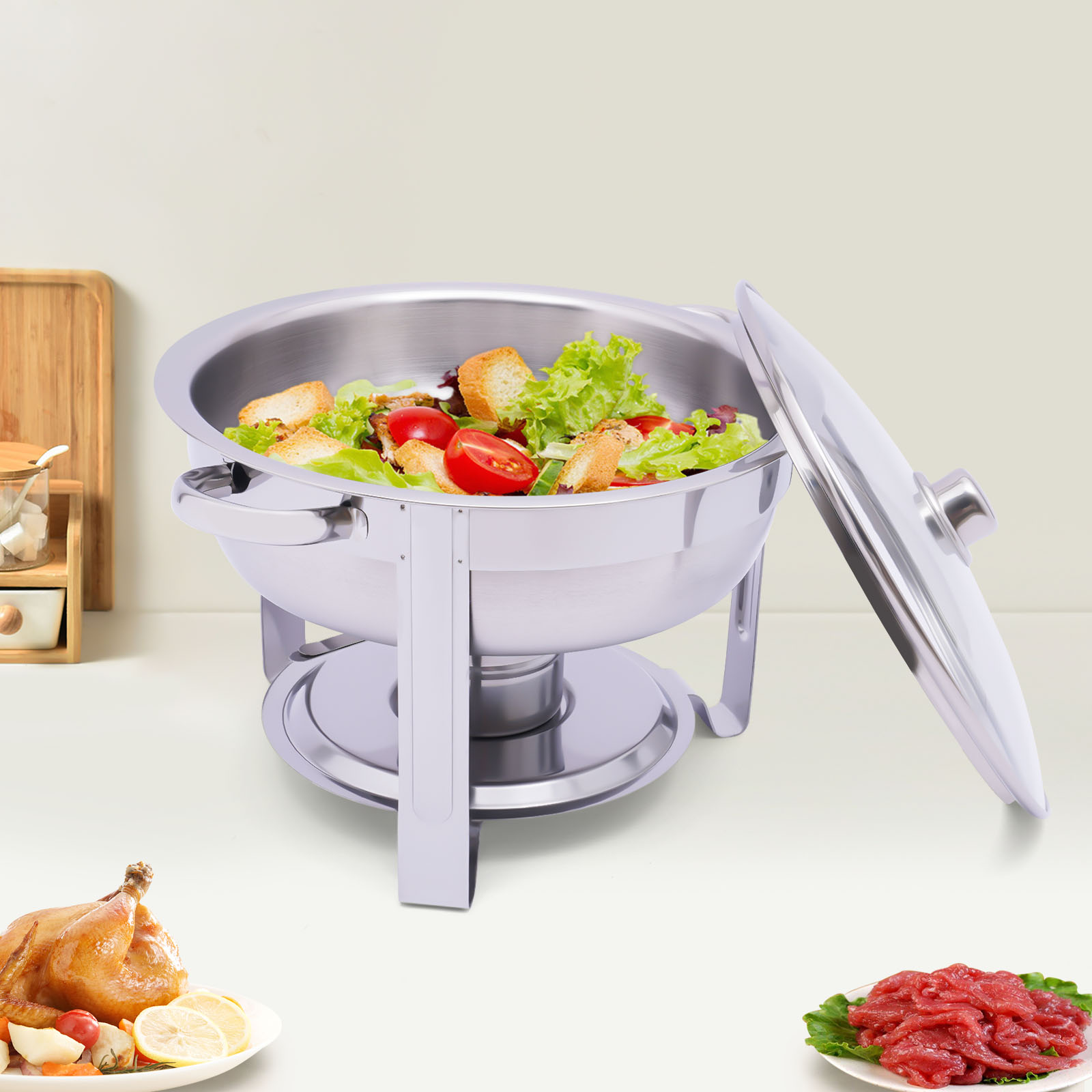 3,5 l Edelstahl-Buffetwärmer-Set mit Deckel, Speisenwärmer, rund, 42 x 30 cm 3,5 l Edelstahl-Buffetwärmer-Set mit Deckel, Speisenwärmer, rund, 42 x 30 cm