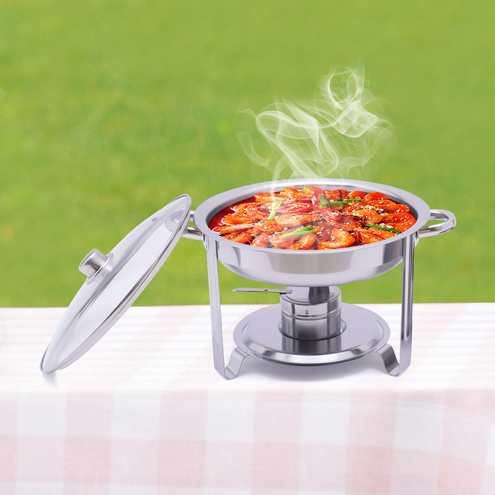 3,5 l Edelstahl-Buffetwärmer-Set mit Deckel, Speisenwärmer, rund, 42 x 30 cm 3,5 l Edelstahl-Buffetwärmer-Set mit Deckel, Speisenwärmer, rund, 42 x 30 cm