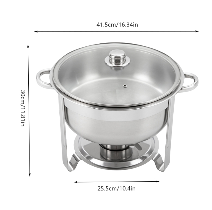 Runder Esstischkocher aus Edelstahl, 8.5 L, mit Glasdeckel, Doppelschüssel, geeignet für Buffets und Partys