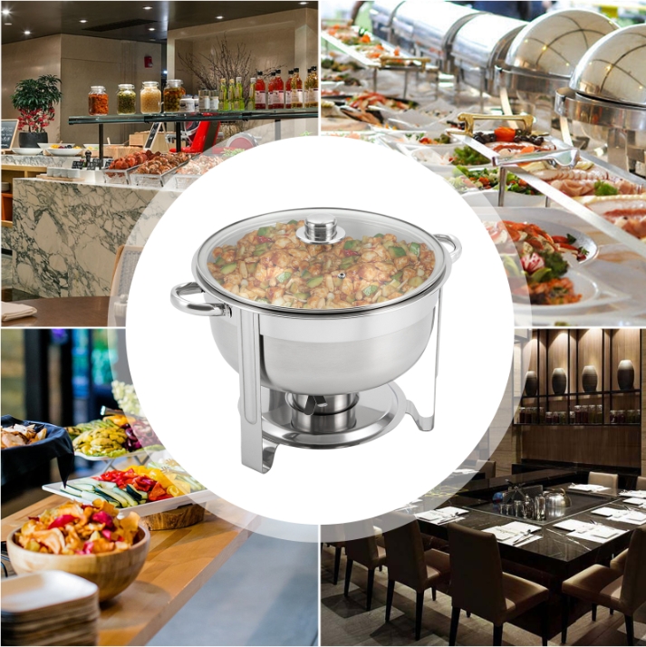 Runder Esstischkocher aus Edelstahl, 8.5 L, mit Glasdeckel, Doppelschüssel, geeignet für Buffets und Partys