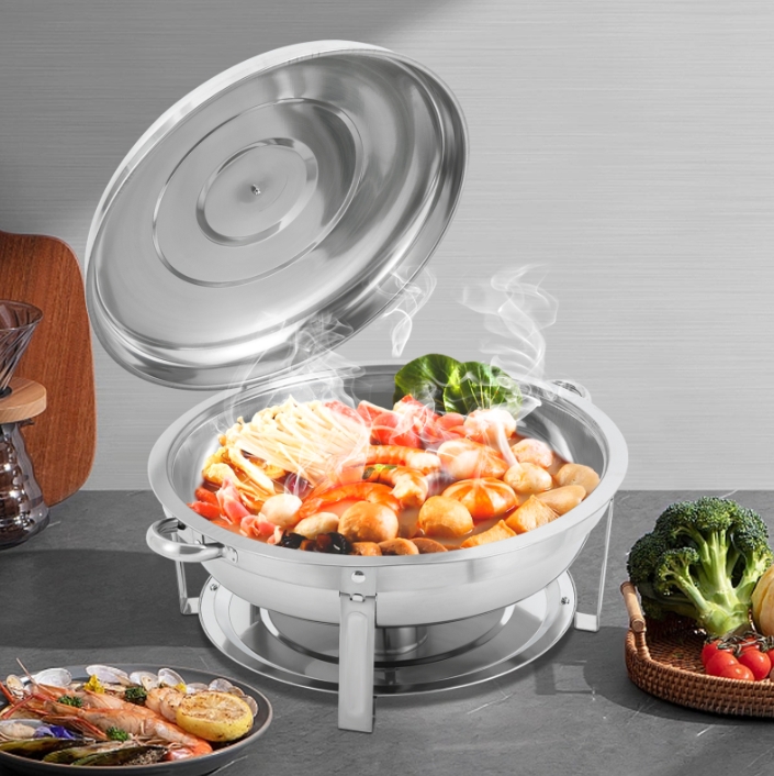 Runder Deckenkocher aus Edelstahl, 9 l, für Buffets, Partys und Catering, Silber, 59 x 30 cm