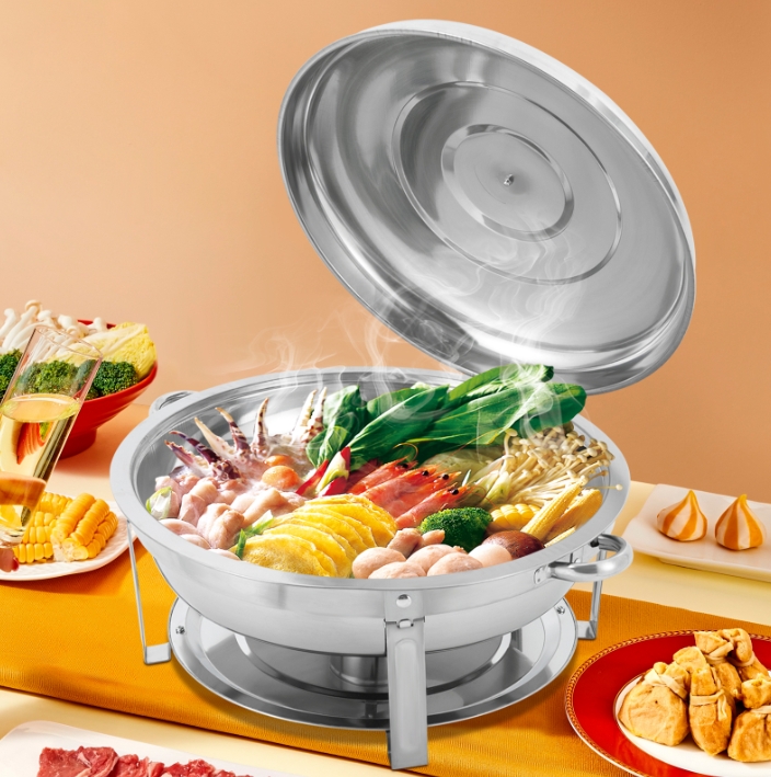 Runder Deckenkocher aus Edelstahl, 9 l, für Buffets, Partys und Catering, Silber, 59 x 30 cm Runder Deckenkocher aus Edelstahl, 9 l, für Buffets, Partys und Catering, Silber, 59 x 30 cm