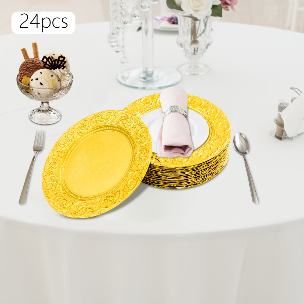 24-teiliges Teller-Set, runde Teller mit 33 cm Durchmesser, wiederverwendbar für Geburtstagsfeiern, Hochzeiten, Bankette und