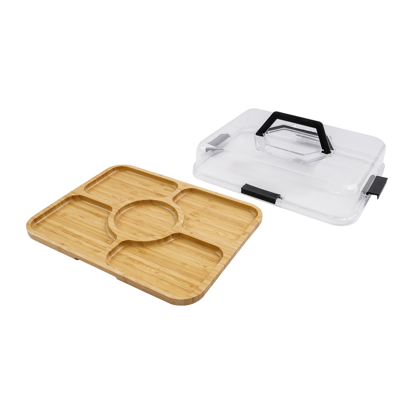 Planche à charcuterie avec couvercle, 2 pièces, portable, 5 compartiments, plateau à fromages multifonction pour la cuisine.