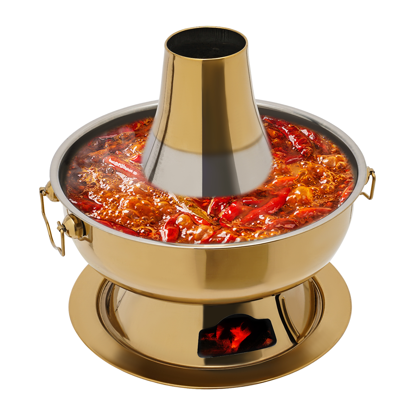 2,3 L Camping Herd Edelstahl Hot Pot Chinesischen Holzkohle Eintopf Chinesischen Fleisch Fondue