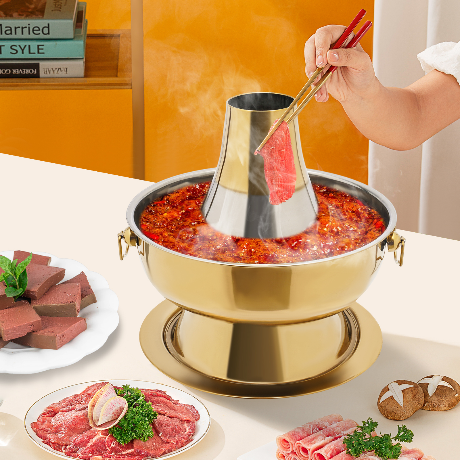 2,3 L Camping Herd Edelstahl Hot Pot Chinesischen Holzkohle Eintopf Chinesischen Fleisch Fondue 2,3 L Camping Herd Edelstahl Hot Pot Chinesischen Holzkohle Eintopf Chinesischen Fleisch Fondue