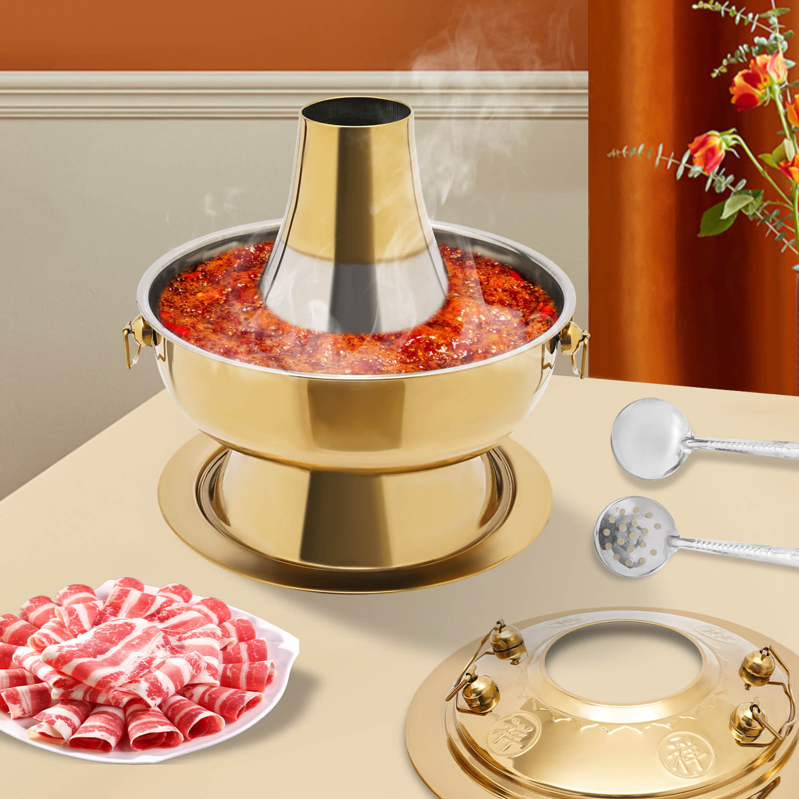 2,3 L Camping Herd Edelstahl Hot Pot Chinesischen Holzkohle Eintopf Chinesischen Fleisch Fondue 2,3 L Camping Herd Edelstahl Hot Pot Chinesischen Holzkohle Eintopf Chinesischen Fleisch Fondue