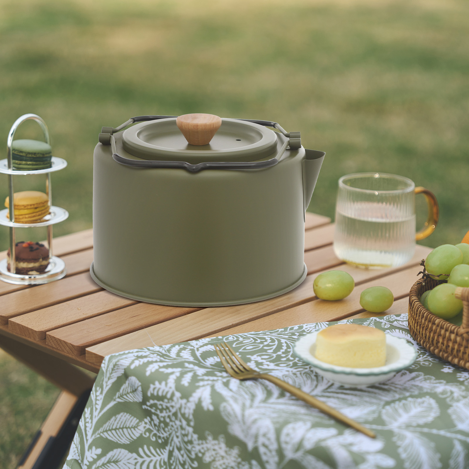 1-Liter-Wasserkocher aus Edelstahl, tragbarer Kaffee- und Teekocher, Camping-Trinkflasche – Grün