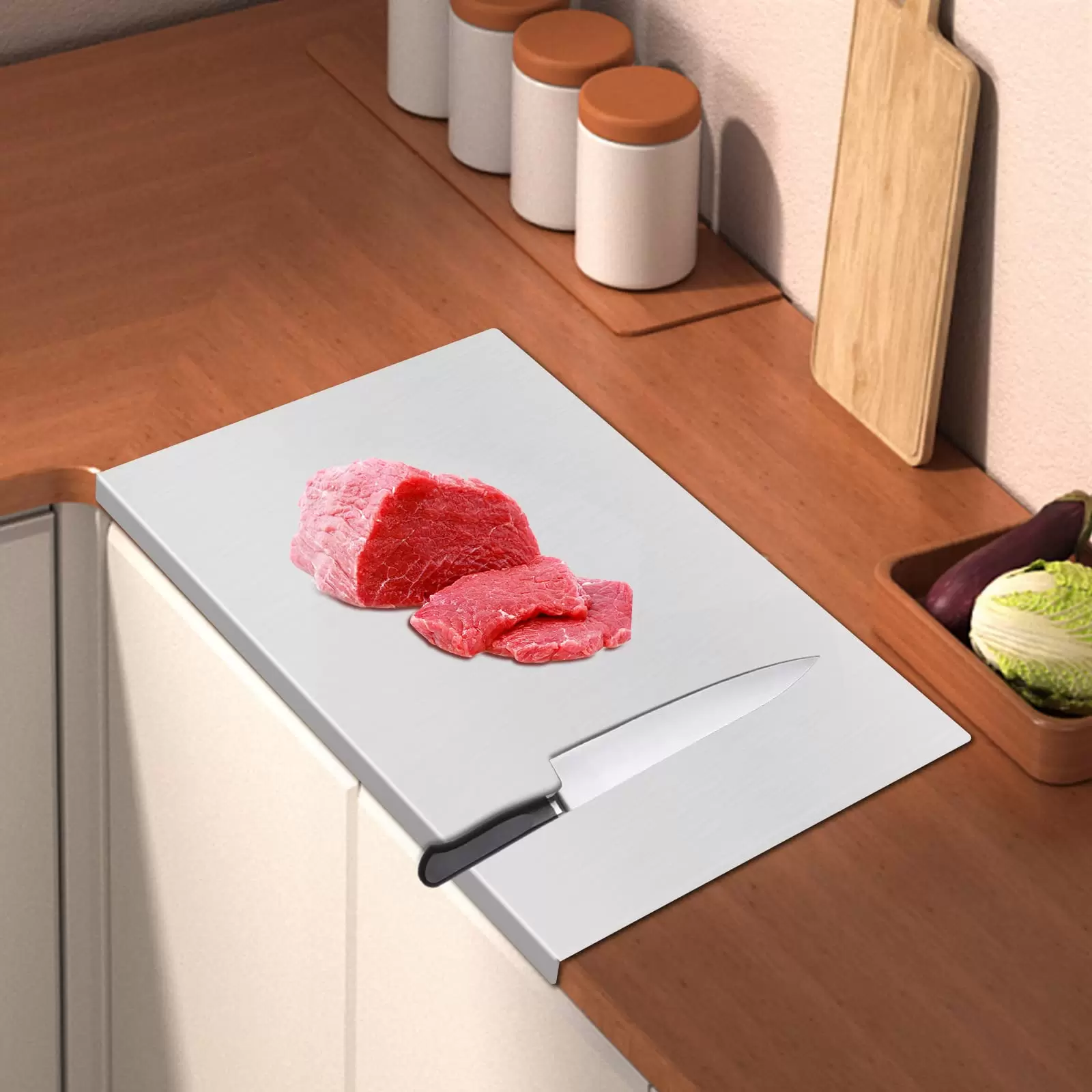 Extra große Edelstahl-Schneidebretter, Kochbrett, schweres Schneidebrett für Küche, Gebäckspitzen für Fleisch, Gemüse Schneidematten