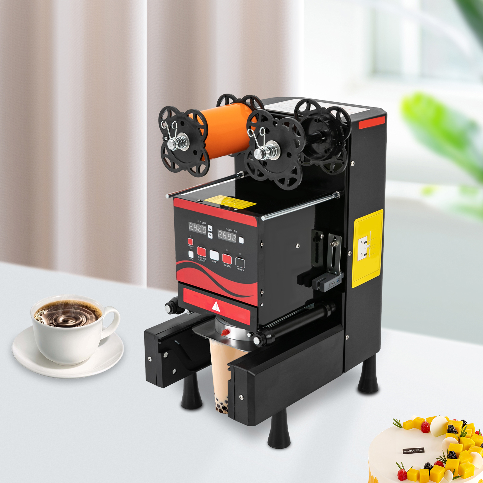Automatische Versiegelungsmaschine, Milchtee-Versiegelungsmaschine für PP, PE, PET, PS, PVC und Pappbecher, 350 W, 220 V, Schwarz