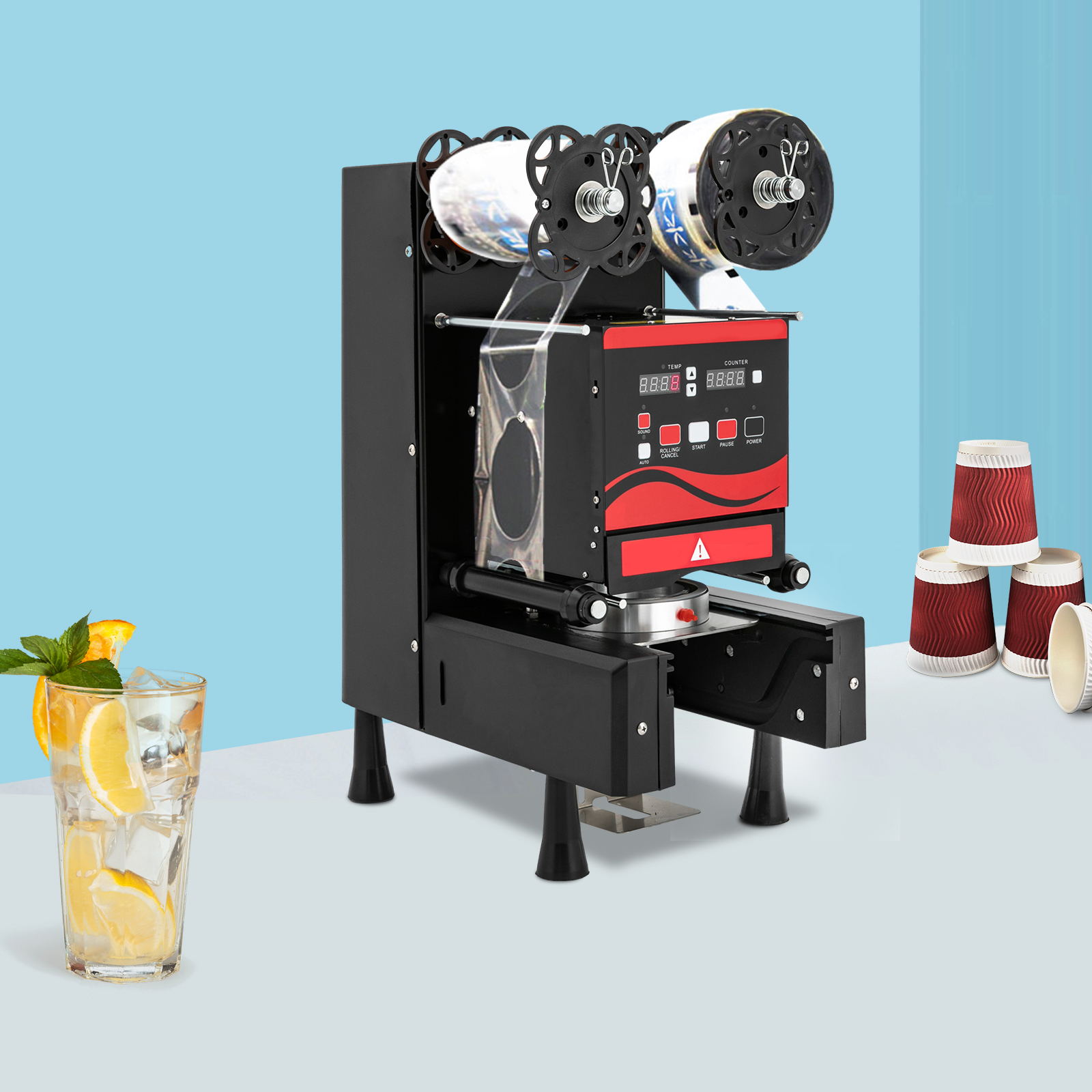 Automatische Versiegelungsmaschine, Milchtee-Versiegelungsmaschine für PP, PE, PET, PS, PVC und Pappbecher, 350 W, 220 V, Schwarz