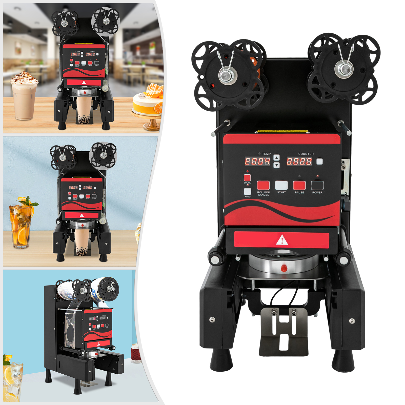 Automatische Versiegelungsmaschine, Milchtee-Versiegelungsmaschine für PP, PE, PET, PS, PVC und Pappbecher, 350 W, 220 V, Schwarz
