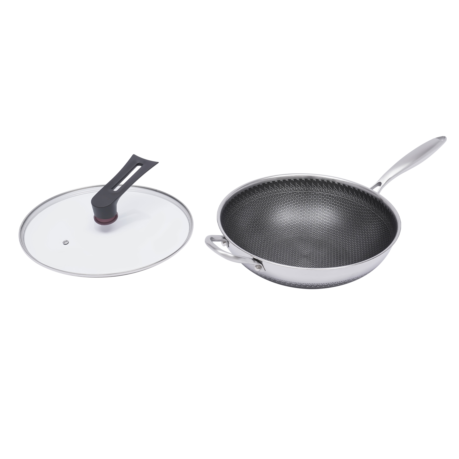Induktions-Bratpfanne mit Deckel, Edelstahl, 30 cm, spülmaschinenfest, antihaftbeschichtet Induktions-Bratpfanne mit Deckel, Edelstahl, 30 cm, spülmaschinenfest, antihaftbeschichtet