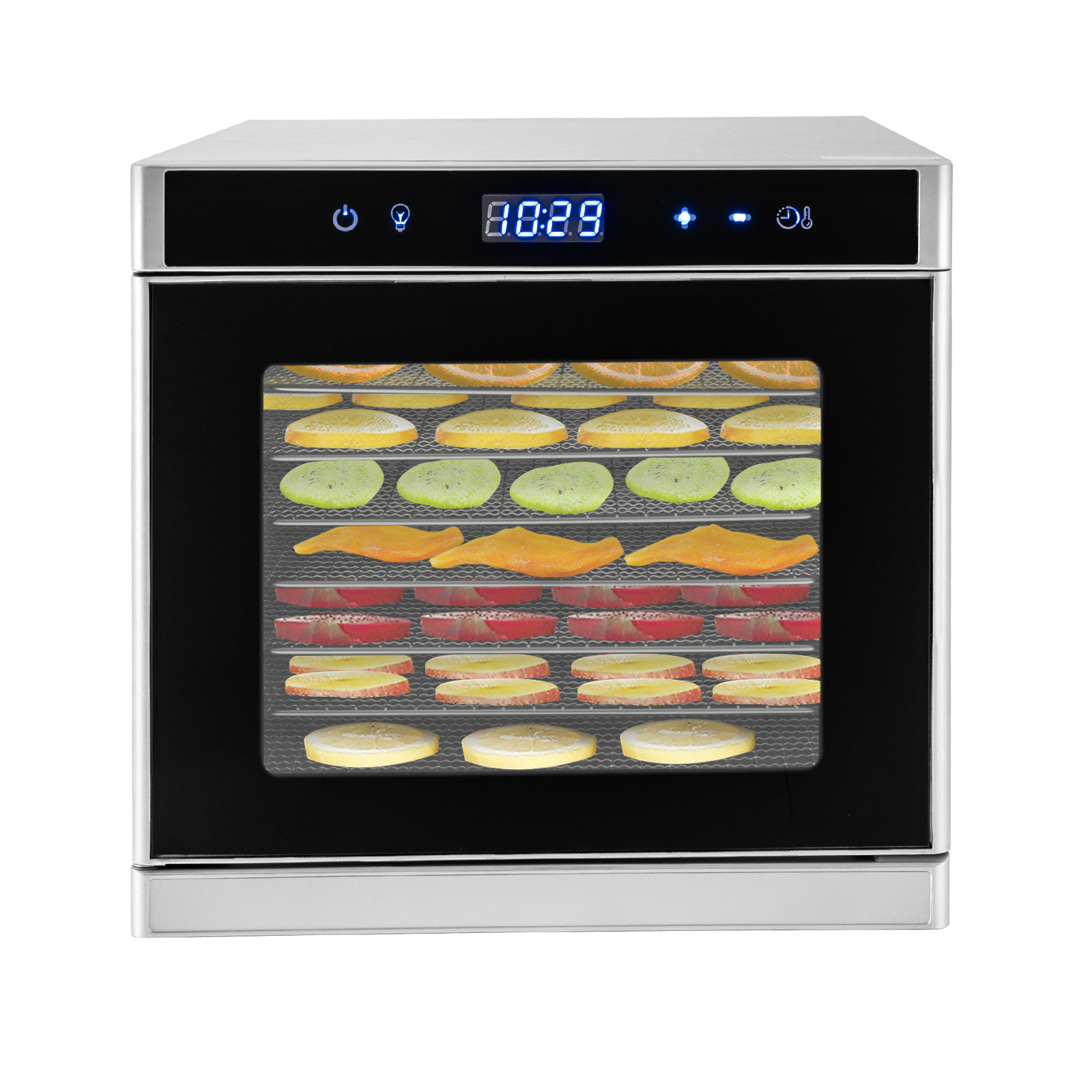 Automatischer Dörrautomat aus Edelstahl, Dörrgerät (35-75°C), 700 W, 8 Stufen, Dörrgerät mit 24-Stunden-Timer