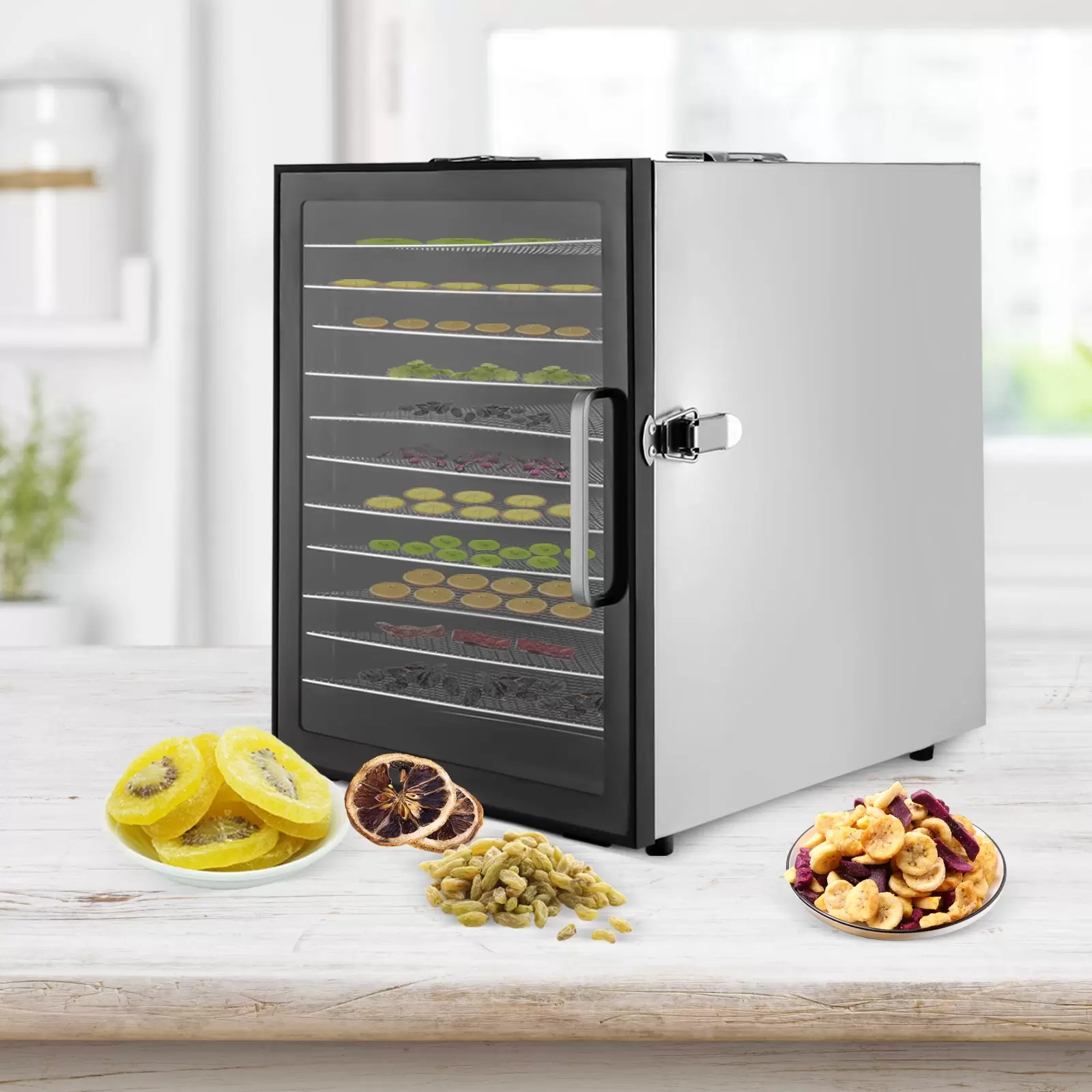 Dörrautomat Edelstahl 12 Einlegefächer, Große Dehydrator Dörrgerät 24h Timer