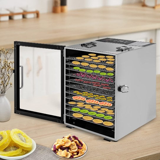 Dörrautomat Edelstahl 12 Einlegefächer, Große Dehydrator Dörrgerät 24h Timer