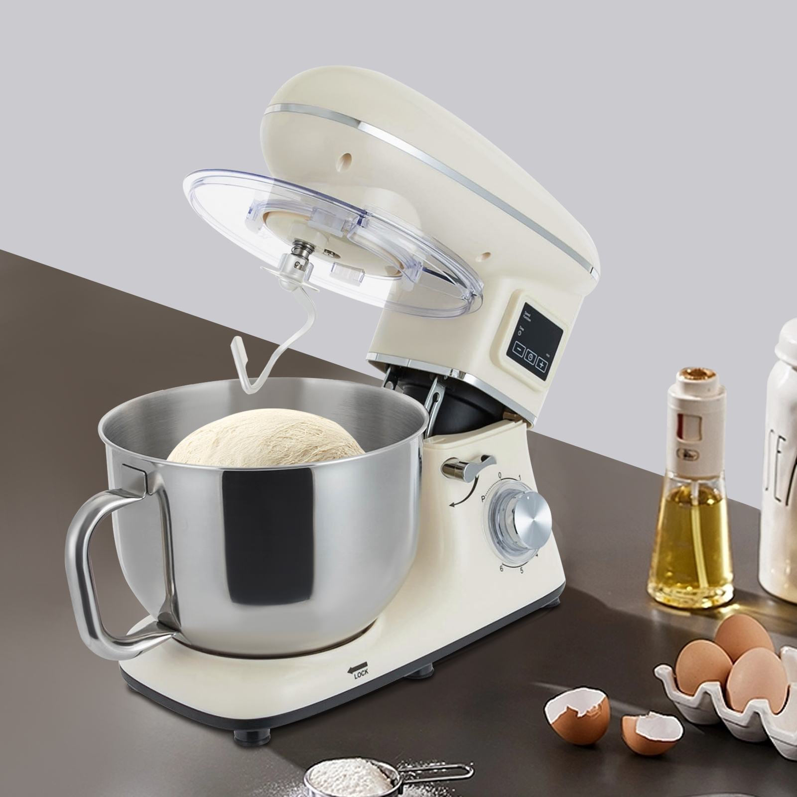 CNCEST Küchenmaschine, Knetmaschine, Teigmaschine mit LCD-Display