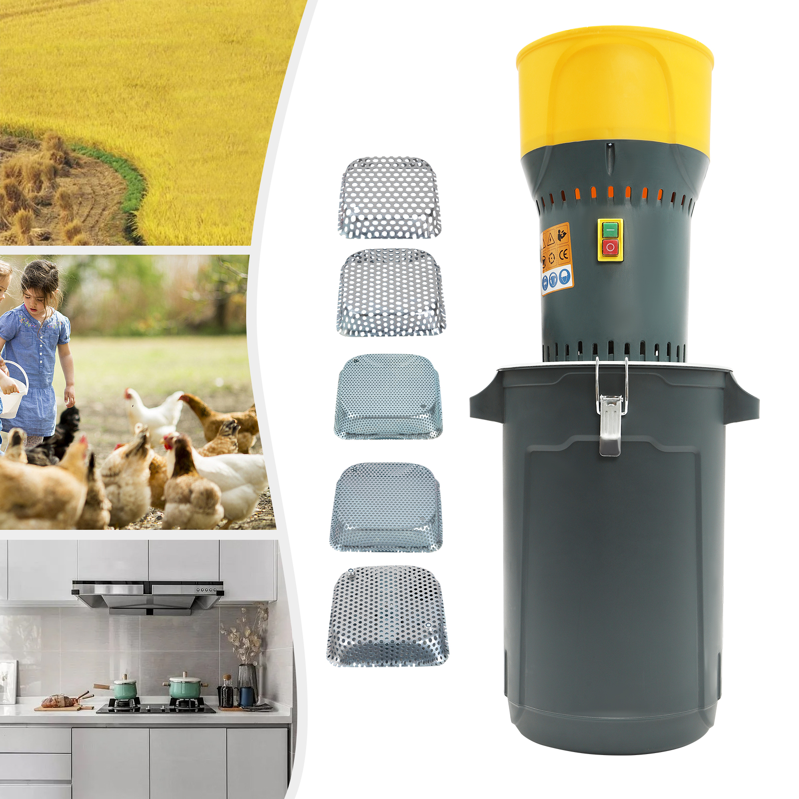 25L Elektrische Getreidemühle Landwirtschaftliche Maismühle Mais Getreide Maschine Mehlmühle 5 Siebe + 1 Schraubenschlüssel