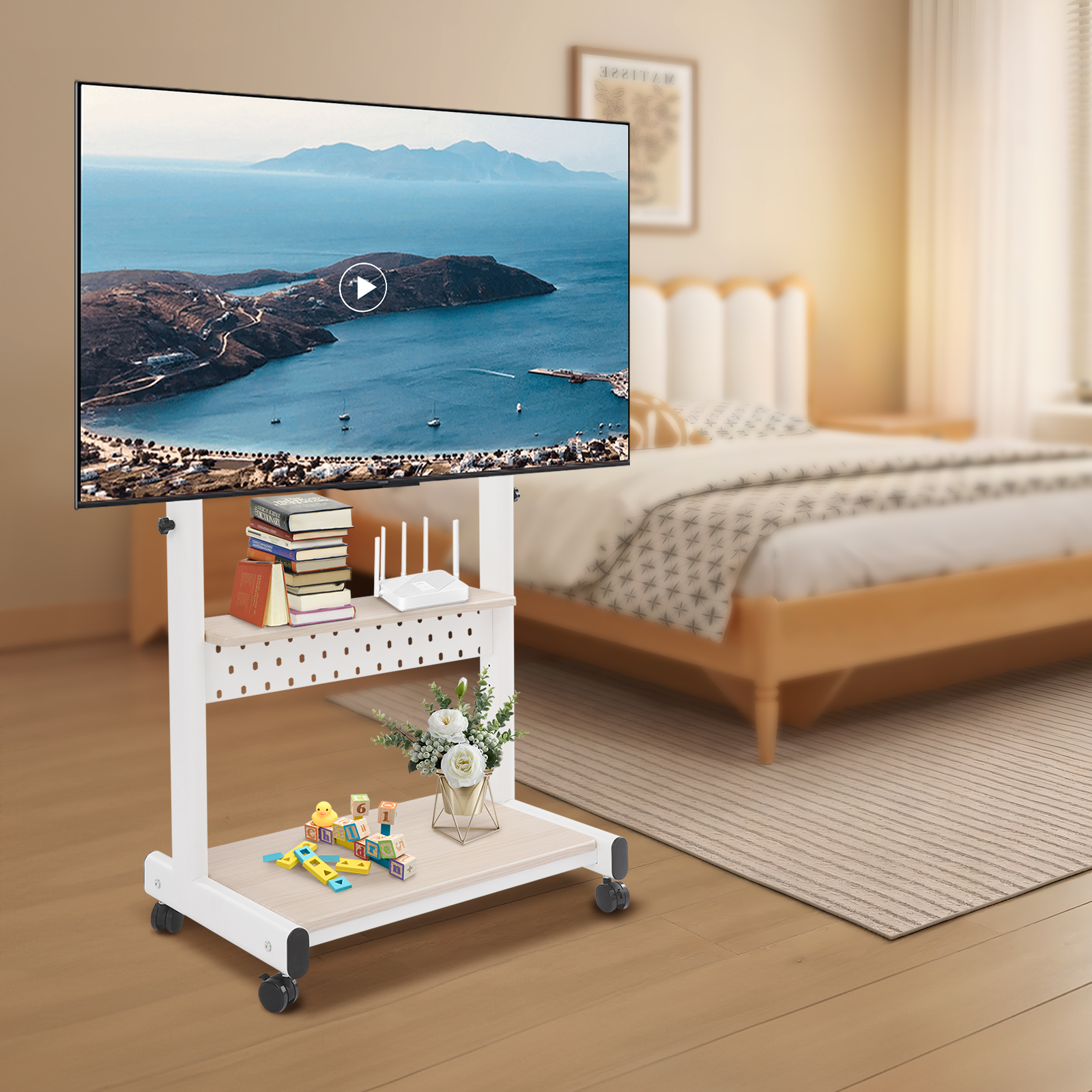 TV-standaard met wieltjes, TV-standaard in verstelbare hoogte, TV-standaard TV-standaard met wieltjes, TV-standaard in verstelbare hoogte, TV-standaard