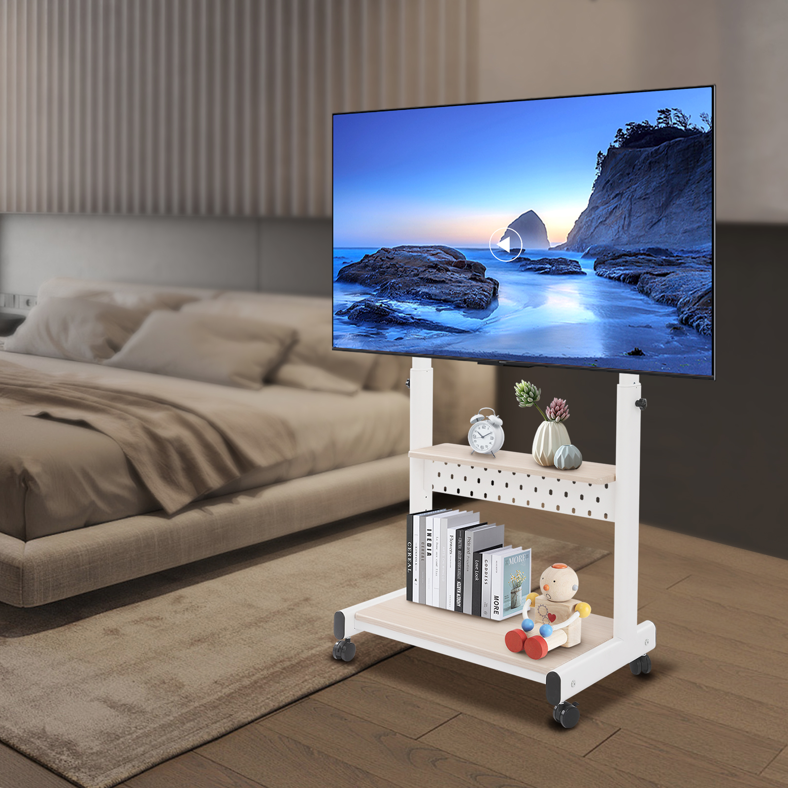 TV-standaard met wieltjes, TV-standaard in verstelbare hoogte, TV-standaard TV-standaard met wieltjes, TV-standaard in verstelbare hoogte, TV-standaard