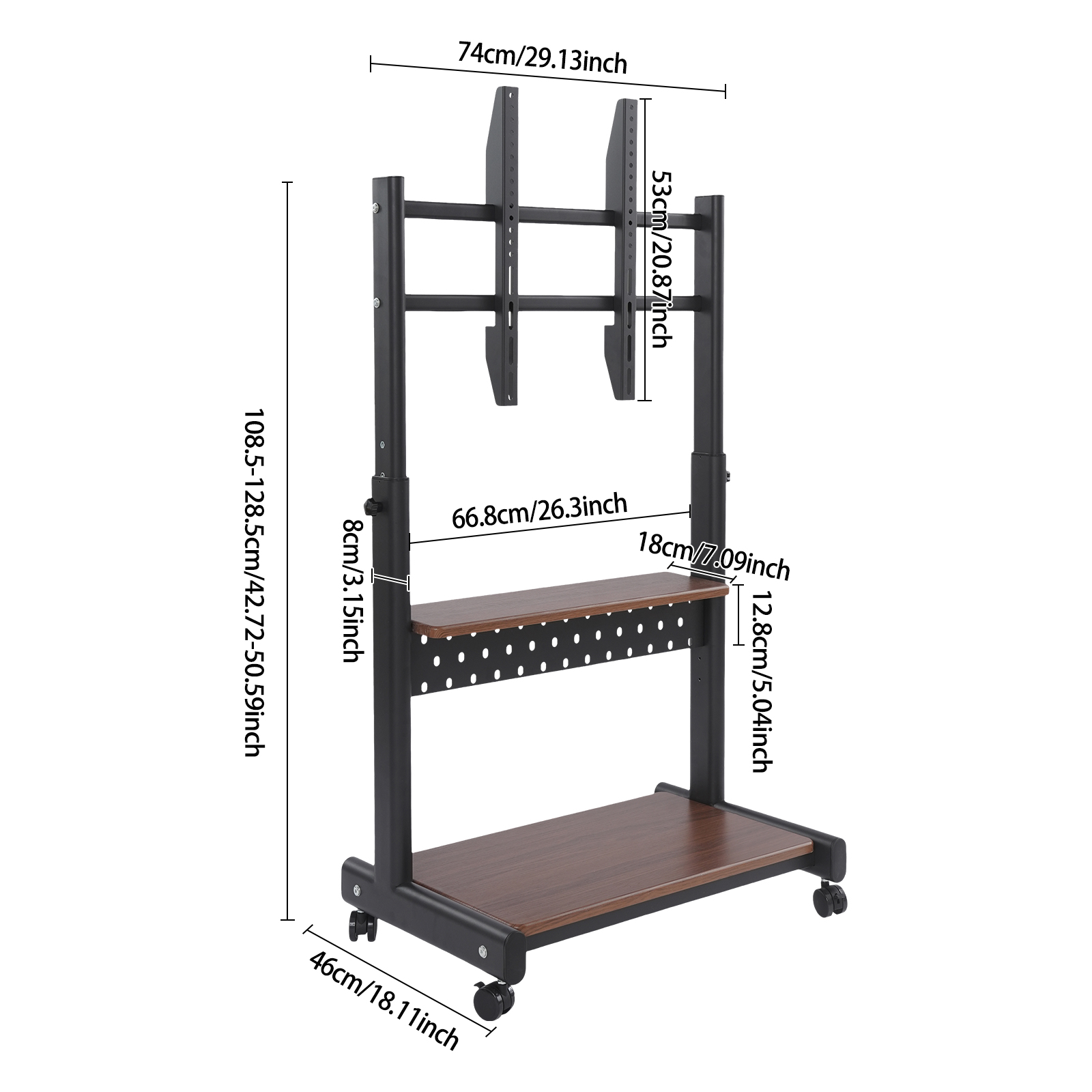 Verwijderbare tv-standaard 43-86 inch universele plank met geperforeerde plaat 128,5 x 74 x 46 cm - zwart Verwijderbare tv-standaard 43-86 inch universele plank met geperforeerde plaat 128,5 x 74 x 46 cm - zwart