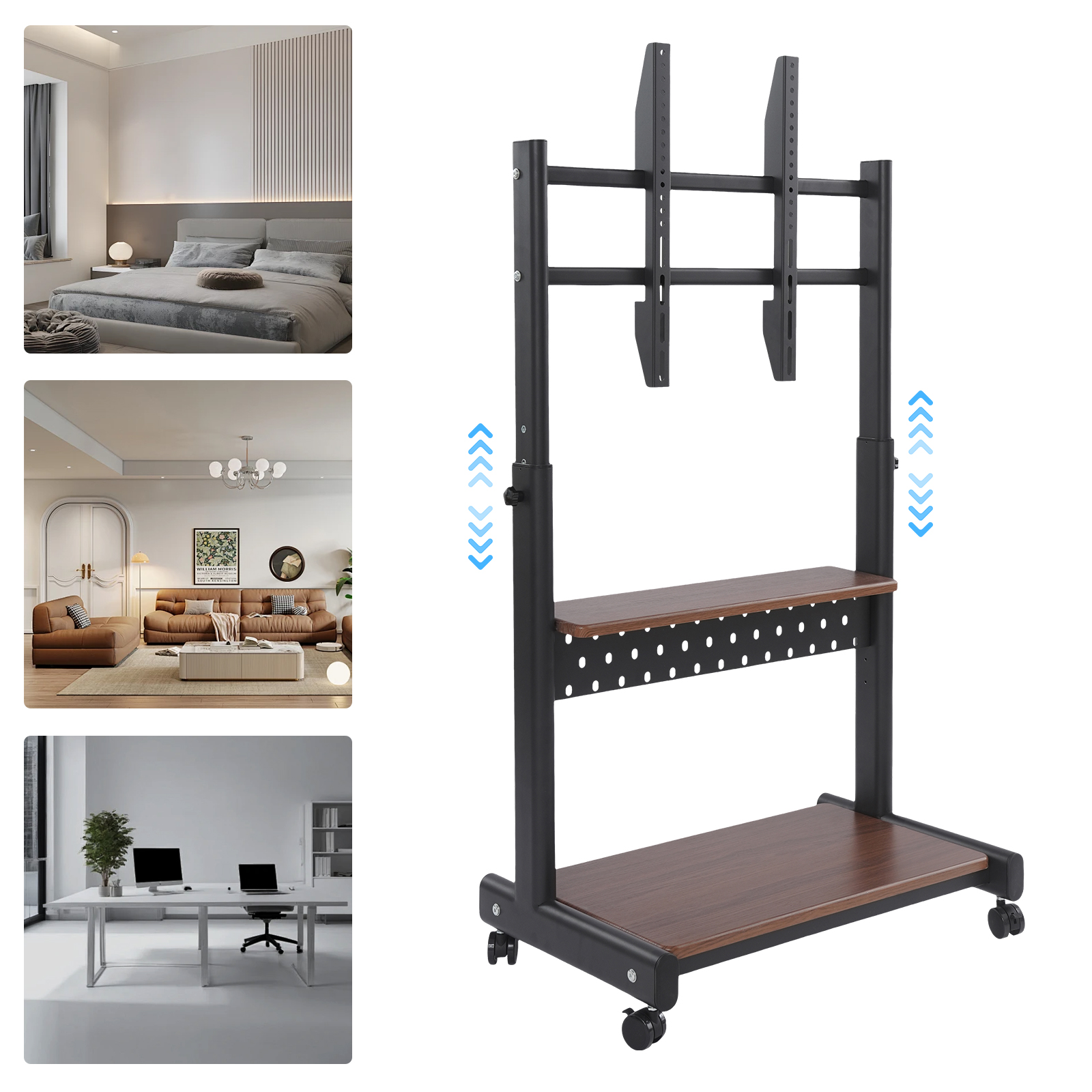 Verwijderbare tv-standaard 43-86 inch universele plank met geperforeerde plaat 128,5 x 74 x 46 cm - zwart