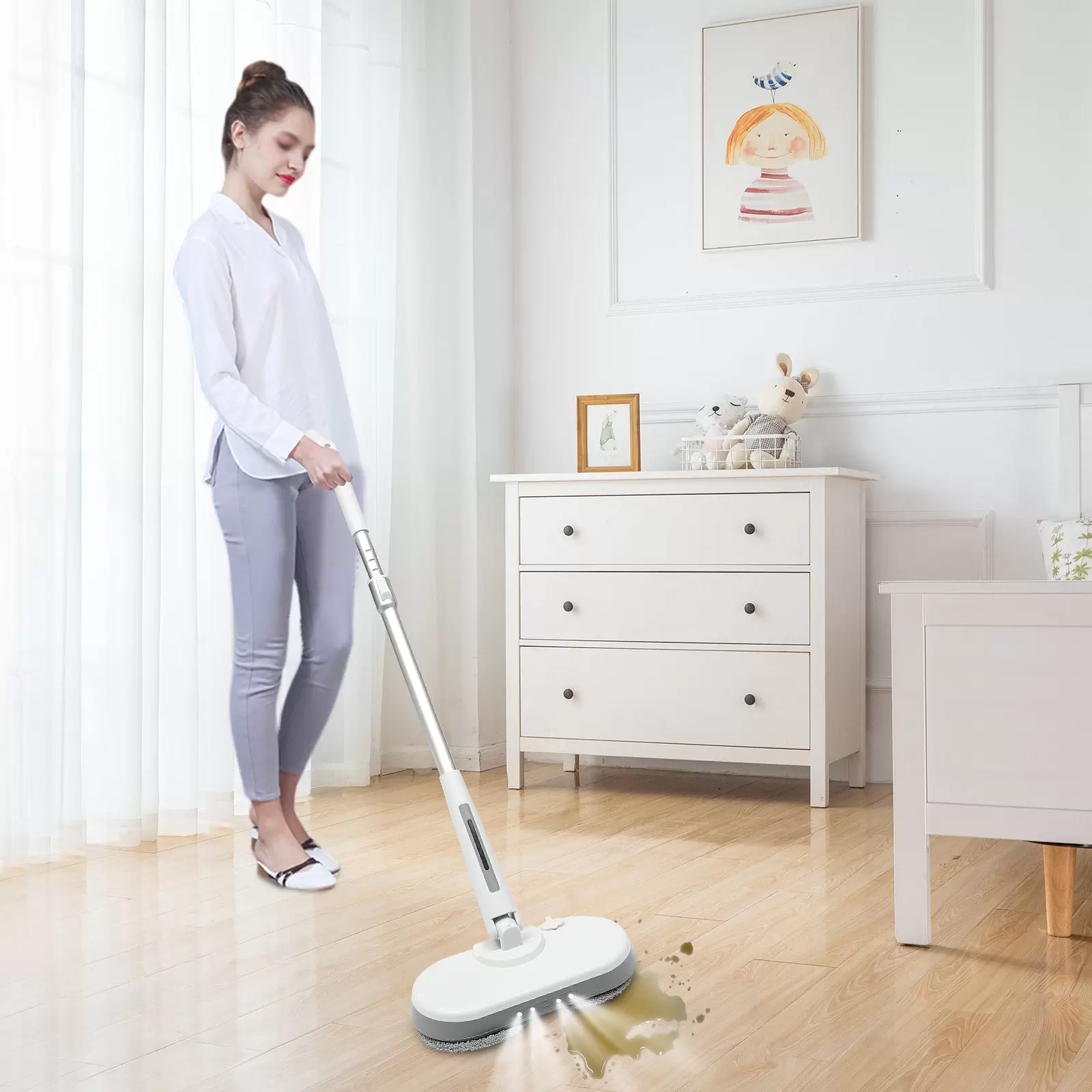 Kabellos Elektrischer Mopp, Bodenreiniger Spin Mop, Elektrischer Mop mit Sprühfunktion und LED Kabellos Elektrischer Mopp, Bodenreiniger Spin Mop, Elektrischer Mop mit Sprühfunktion und LED