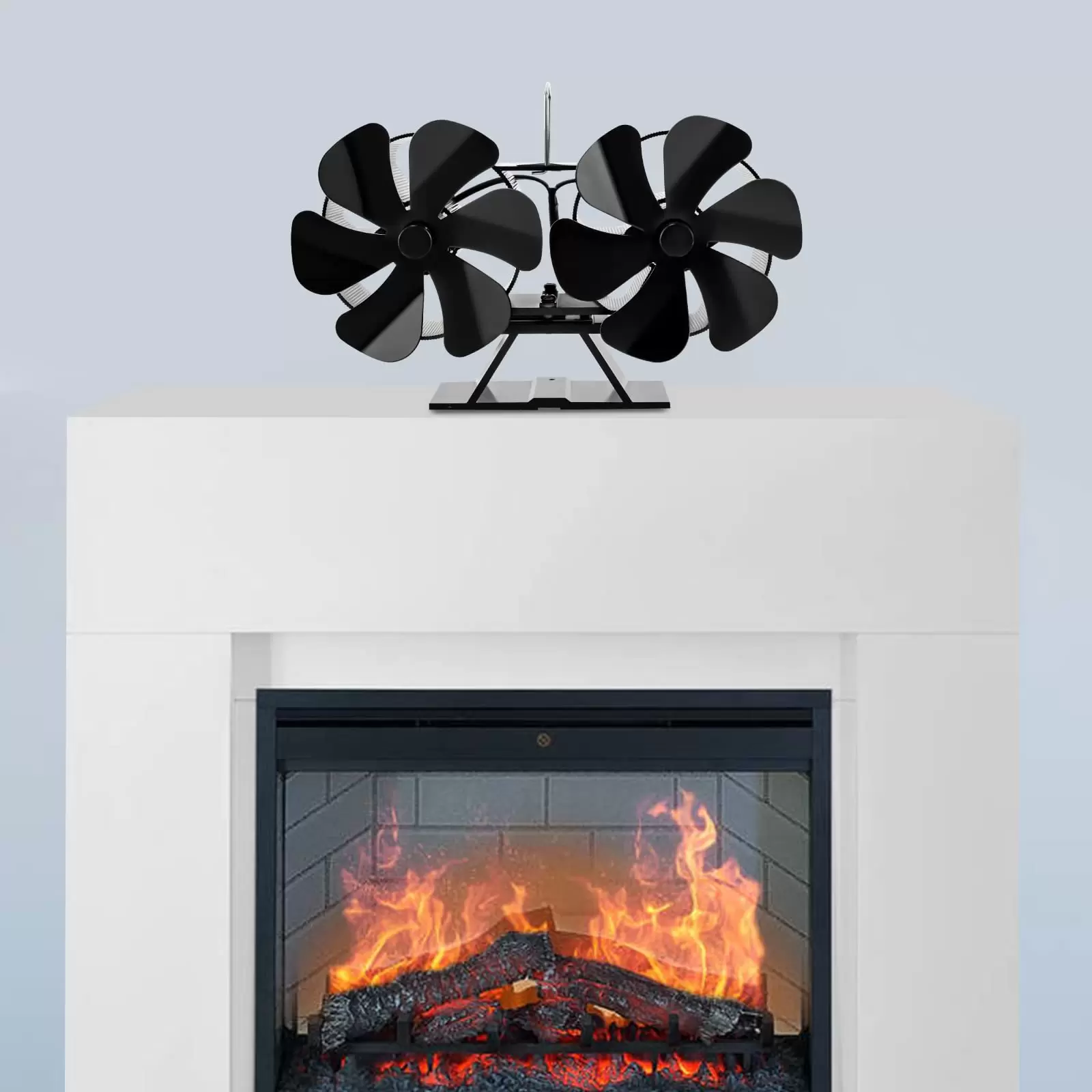 Kaminventilator, 12 Blättern, Kaminöfen , Stromloser Ventilator, Wärmebetriebener Fan, Gebläse Lüfter mit Thermometer