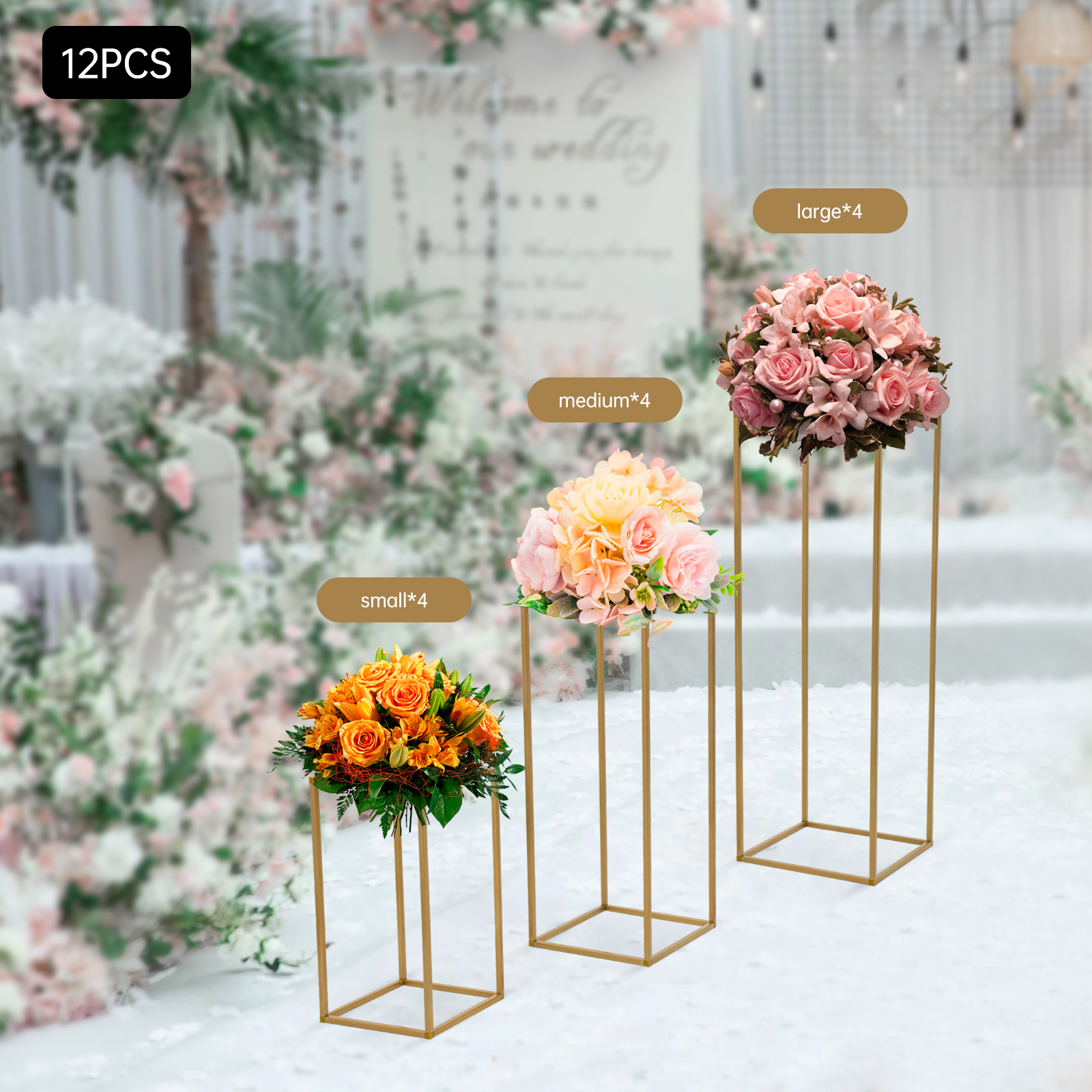 12 Stück Blumenständer aus Metall, Hochzeitsmittelstücke, rechteckige Säule, geometrisches Blumenregal 12 Stück Blumenständer aus Metall, Hochzeitsmittelstücke, rechteckige Säule, geometrisches Blumenregal
