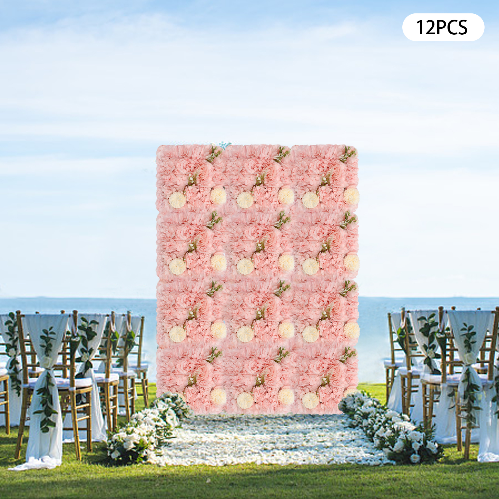 3D Flower Wall Panel-12pcs Artificial Flower Wall Background Silk Rose Mat for Wedding Backdrop Wall Decor Shop Photo Backdrop Floral Wall Arrangement 15*15in, 38 * 38cm